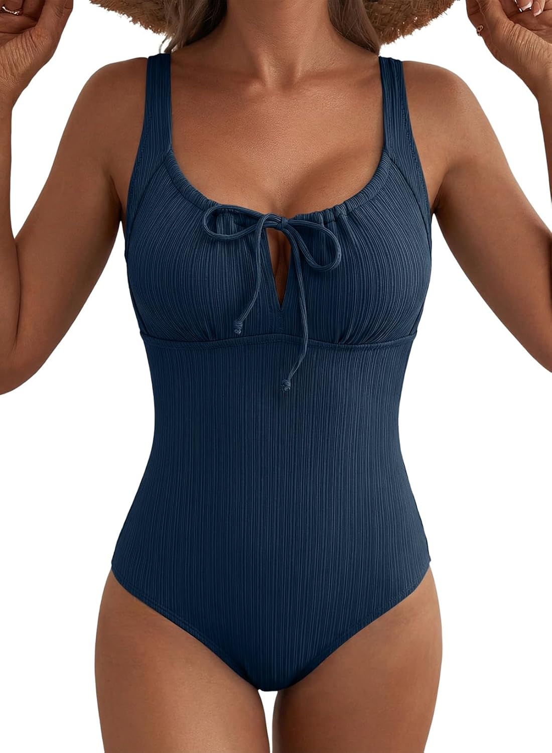 Detalle de Aleumdr Women's Textured One Piece Swimsuit with Tummy Control and Tie Knot Cutout