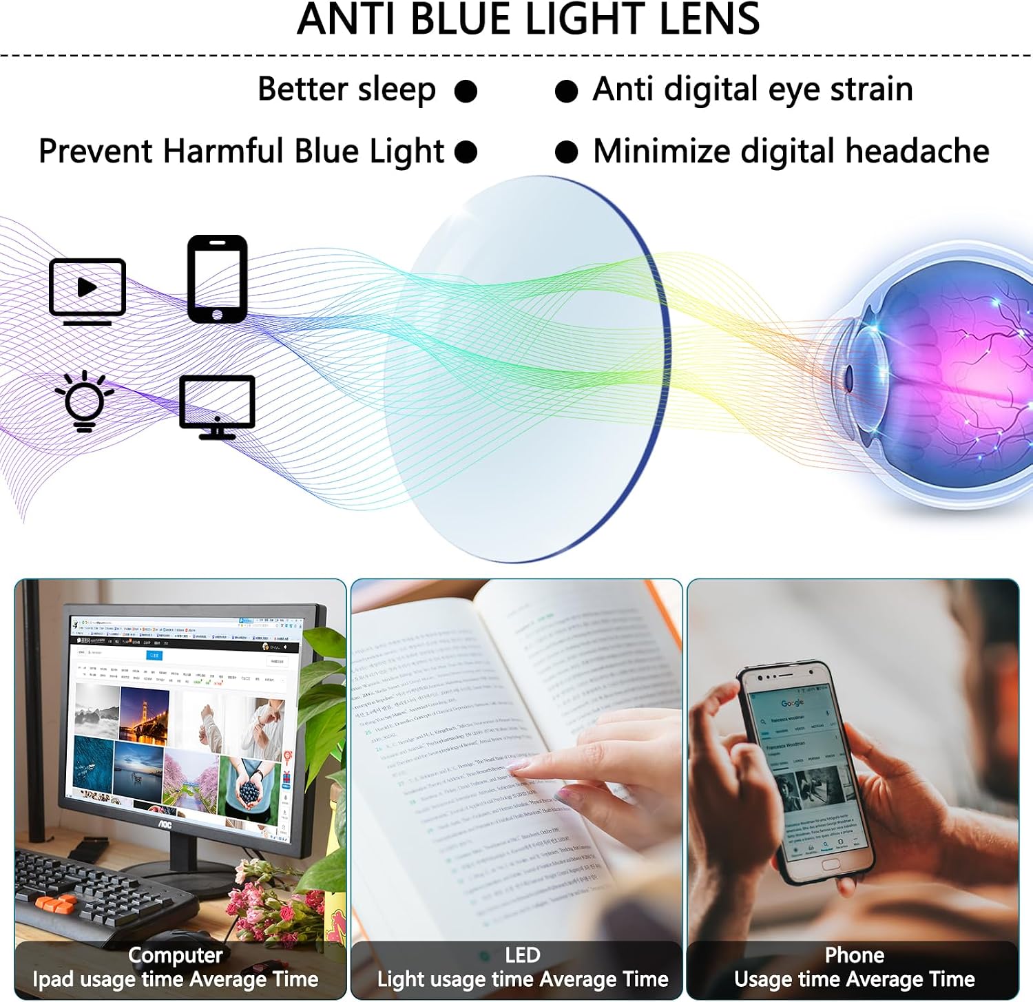 Thumbnail 3 de ZONLON 6 Pack Reading Glasses with Blue Light Blocking — Lightweight Black with Spring Hinges