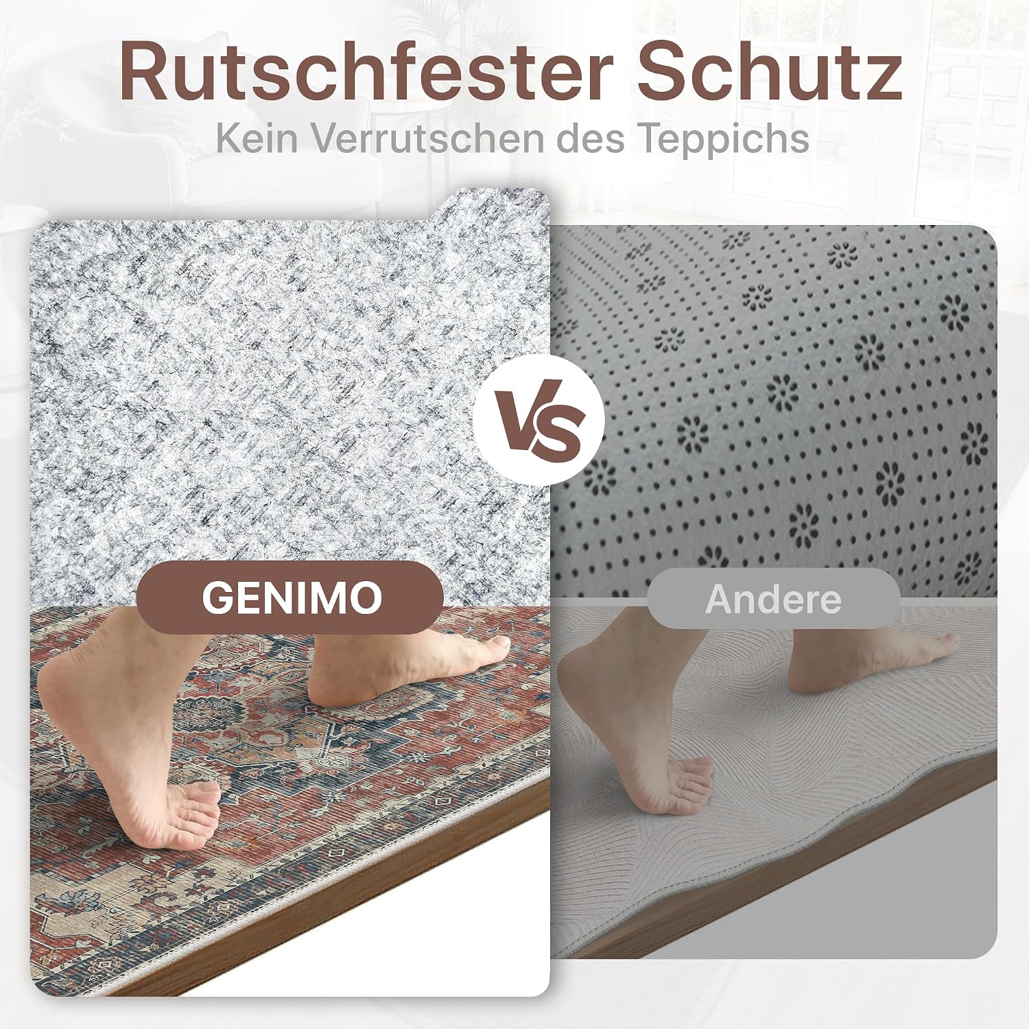 Detalle de GENIMO Vintage Teppich Rund 160 cm – Waschbar, Boho/Vintage, rutschfest, rot
