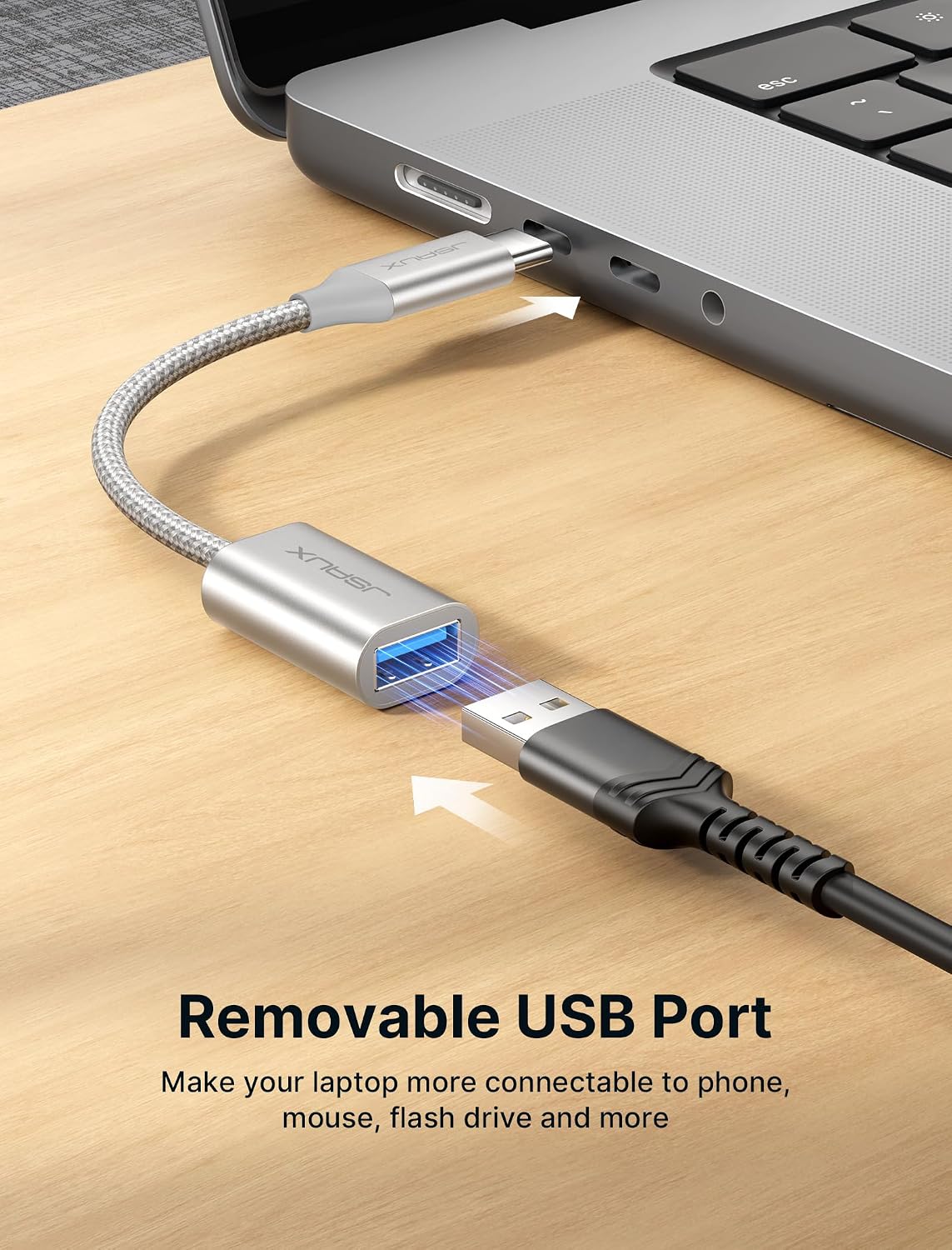 Detalle de JSAUX CD0019 USB-C to USB 3.0 OTG Adapter, Silver, 2-Pack
