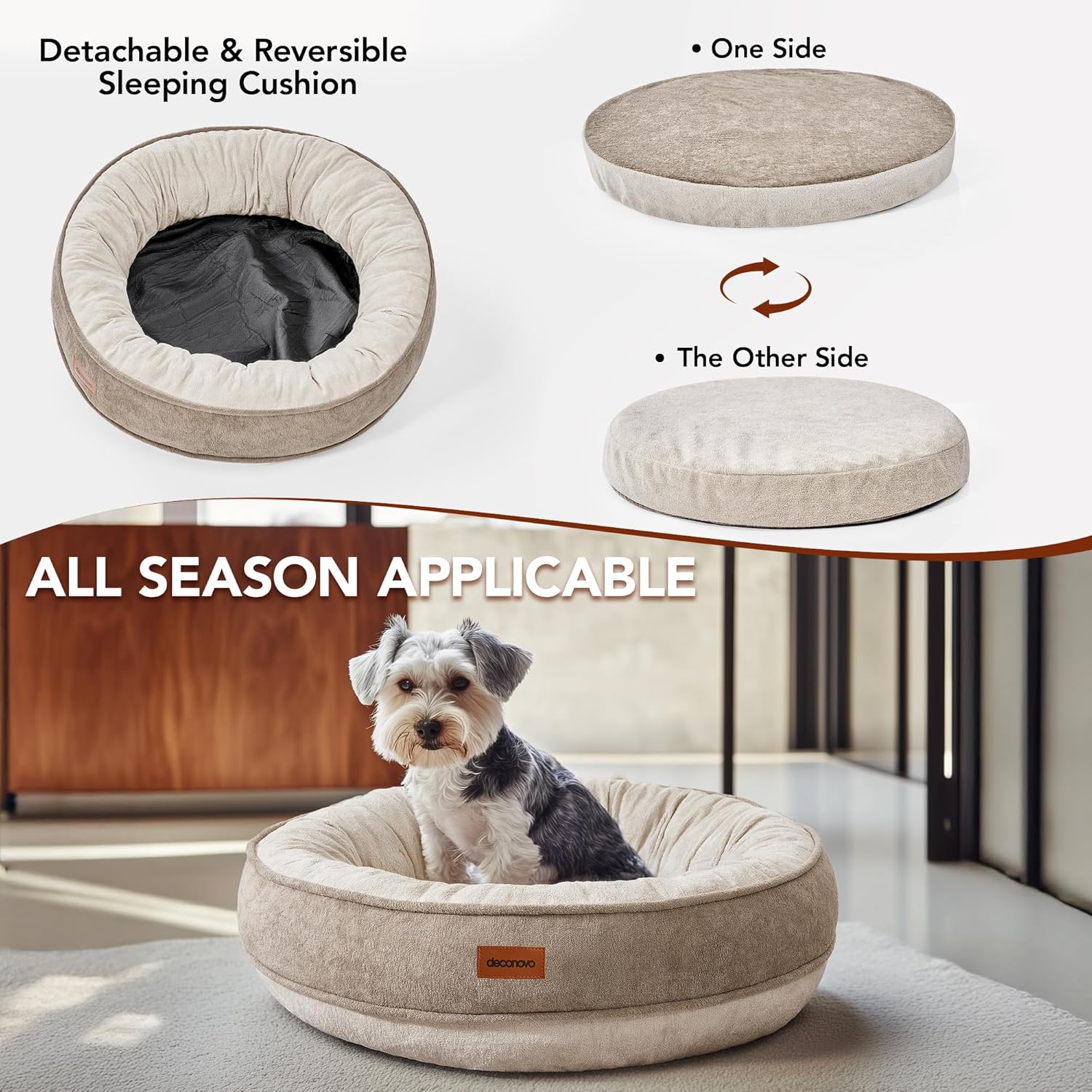 Thumbnail 3 de Tapis orthopédique Deconovo pour chien (51x51x15) taupe et blanc cassé