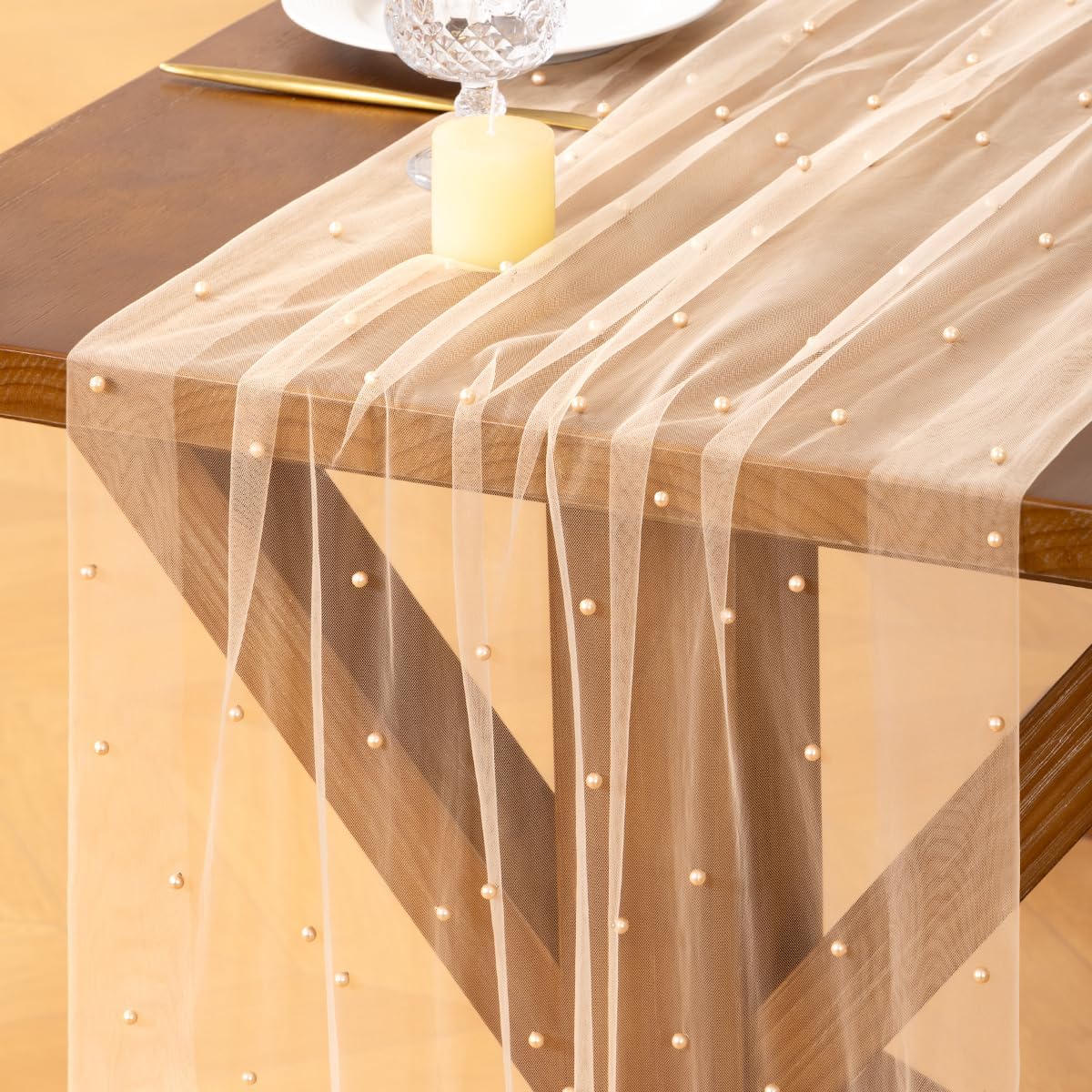 Thumbnail 6 de Socomi Pearl Tulle Table Runner in Pink Spring/Easter Gauze (10 ft) for Weddings & Parties
