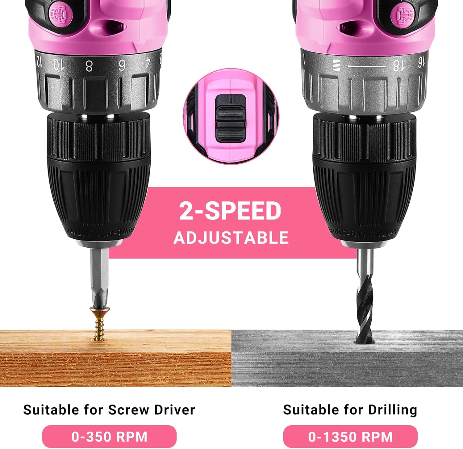 Thumbnail 3 de DEKOPRO Akkuschrauber Set 2 Akkus – 60 Min Schnellladung, 40 Nm, LED, rosa