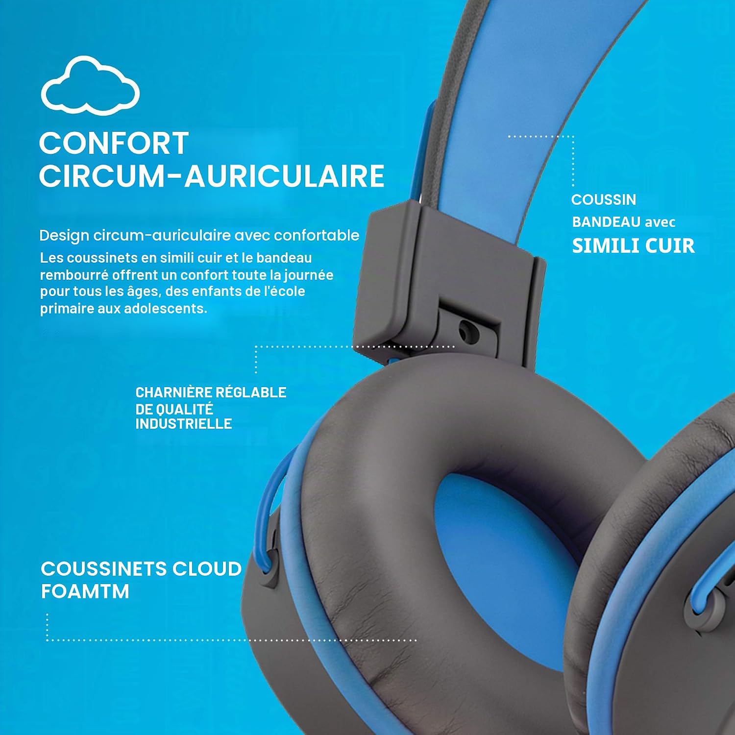 Thumbnail 4 de JLab JBuddies Studio : casque audio enfant avec fil, limiteur de volume et micro (bleu)
