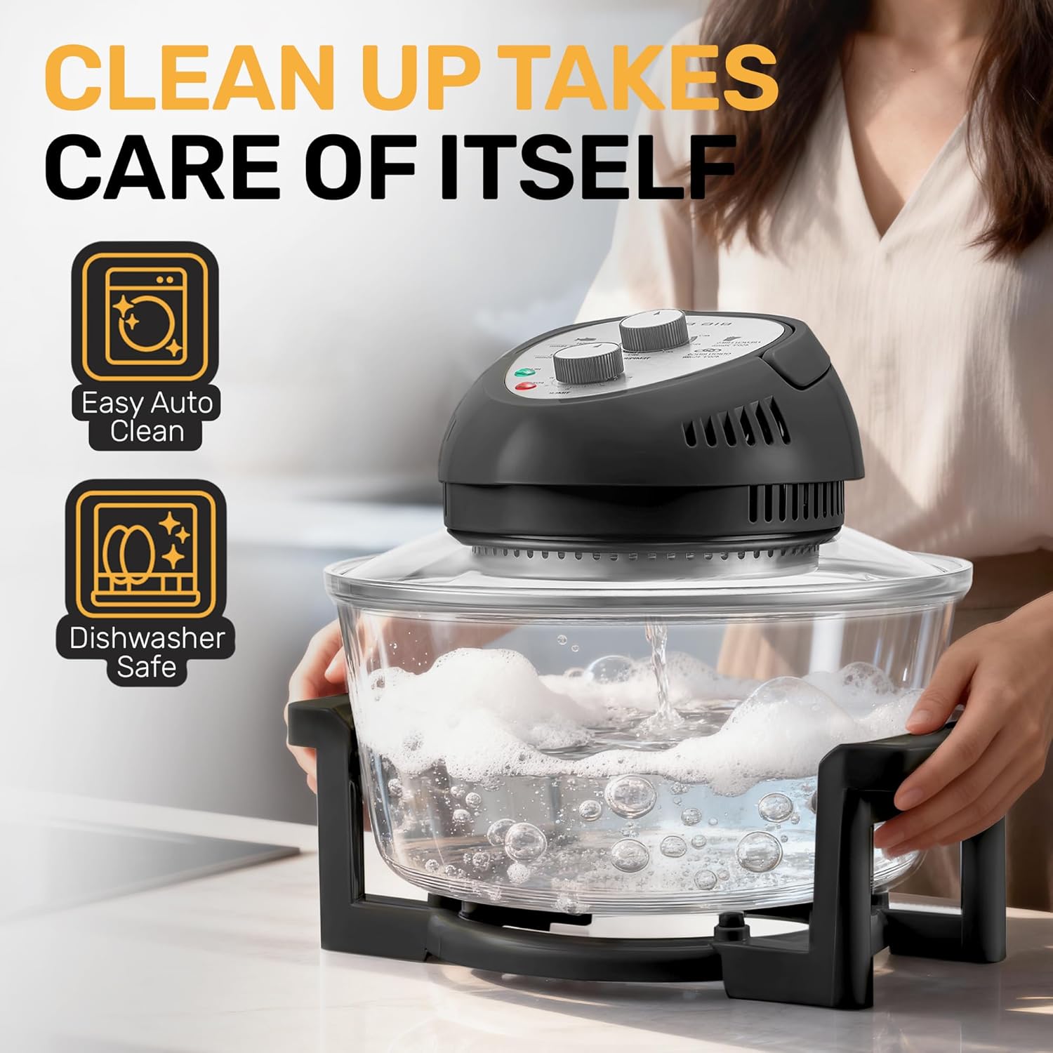 Thumbnail 5 de Granitestone 16Qt Large Glass Air Fryer: Family-Sized, Non-Toxic, 3-Section Cooker