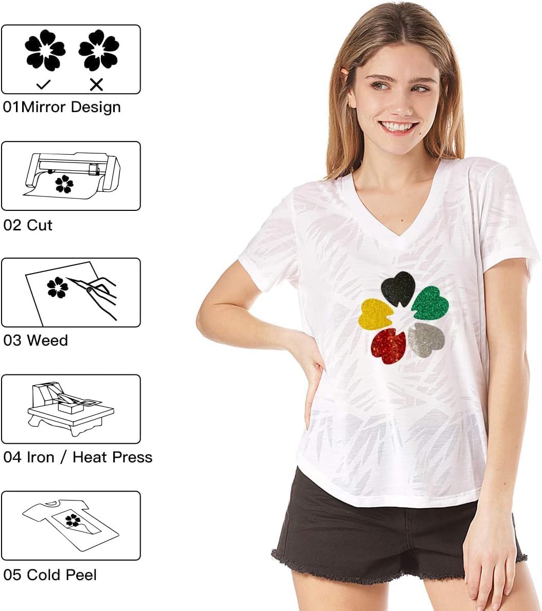 Thumbnail 5 de HTVRONT Gold Glitter HTV Vinyl for Shirts 10" x 8ft