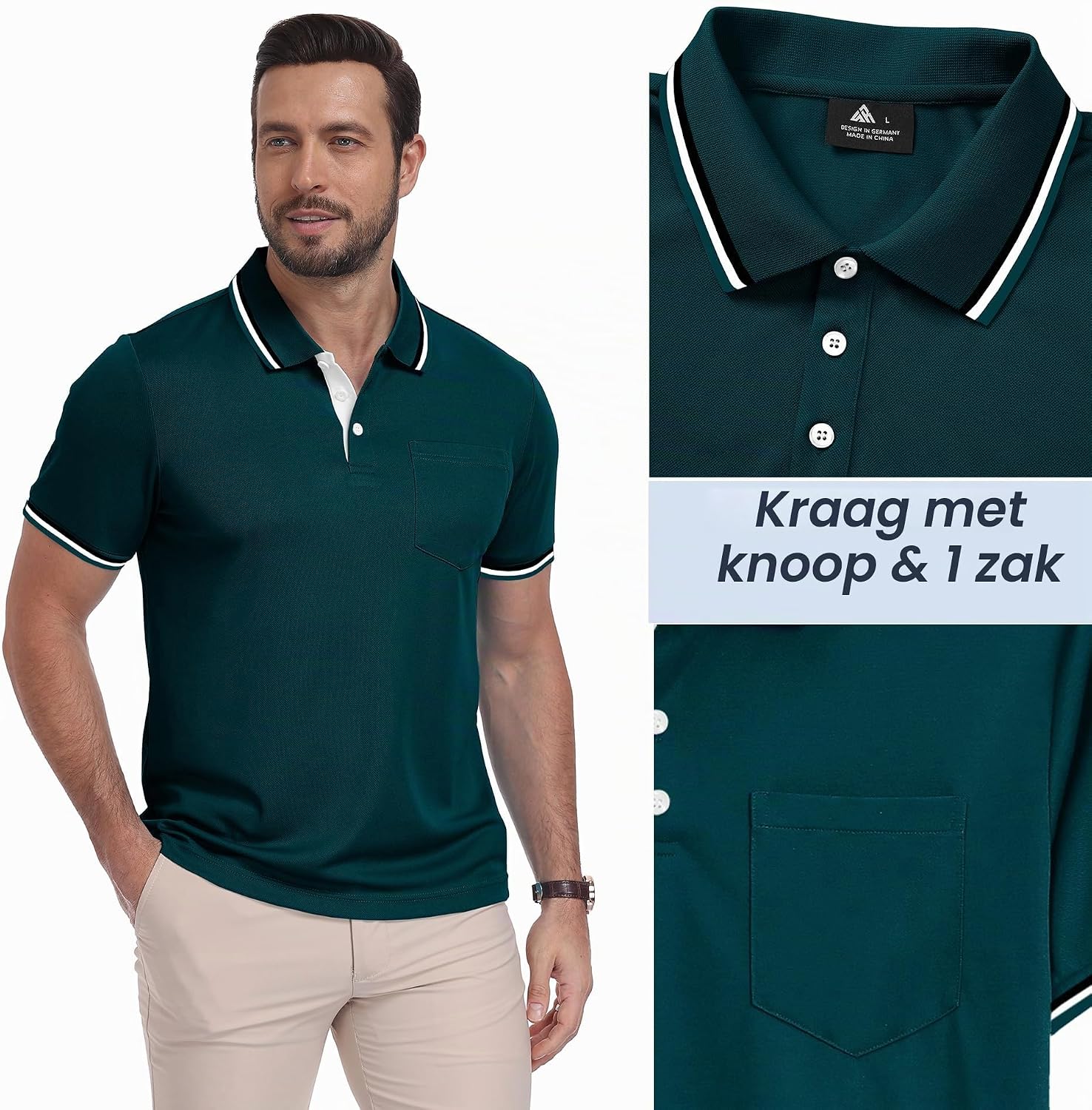 Detalle 2 de ZITY 5-pack herenpoloshirts met korte mouwen, lichtgewicht en ademend