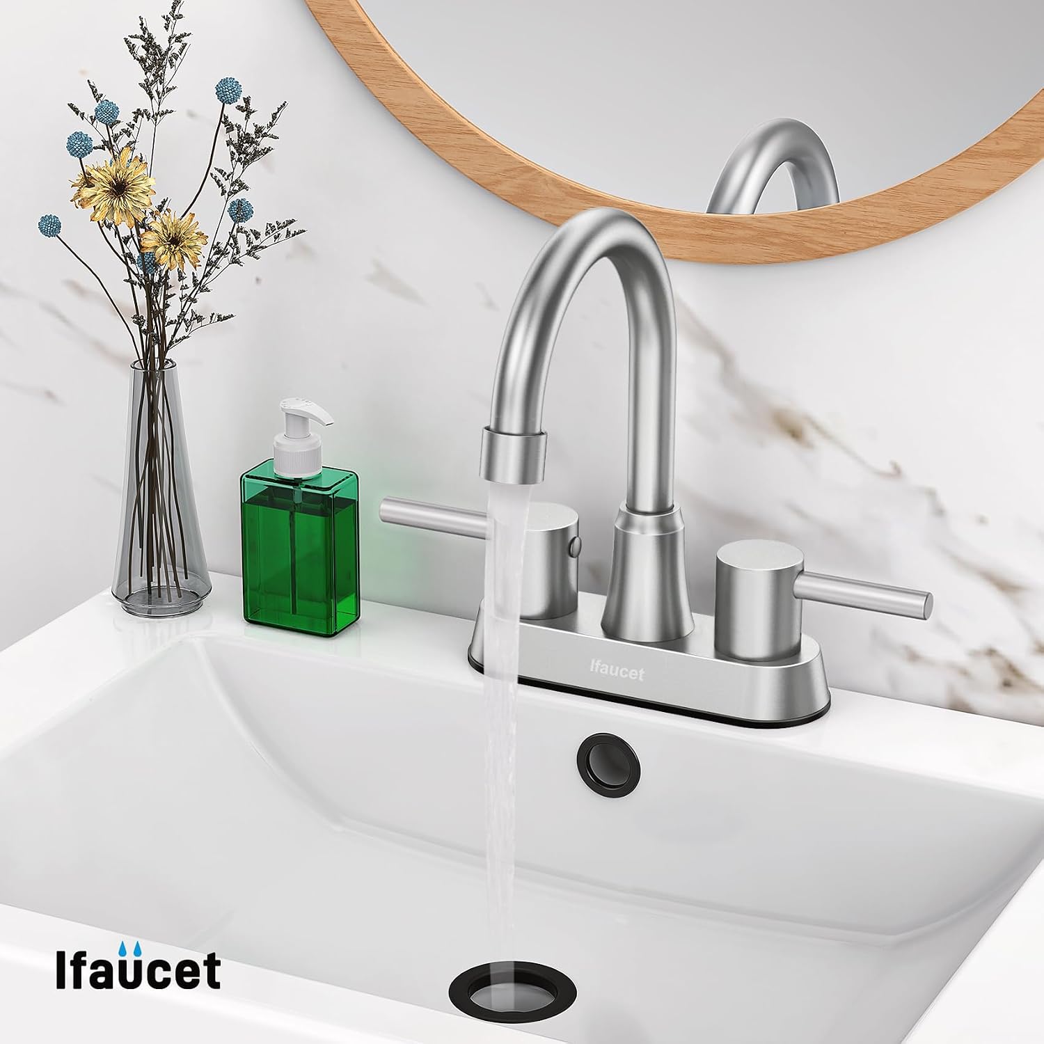 Detalle de Ifaucet Bathroom Faucet, 4-Inch Centerset, Brushed Nickel, Dual Handles