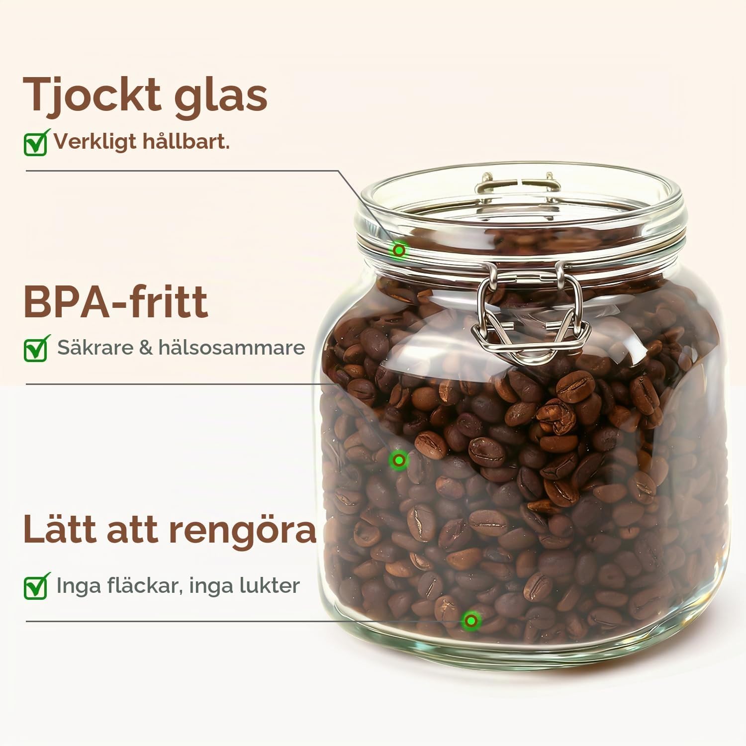 Detalle de ComSaf lufttäta glasburkar, 1 l, 3-pack med fyrkantig form och snäpplock