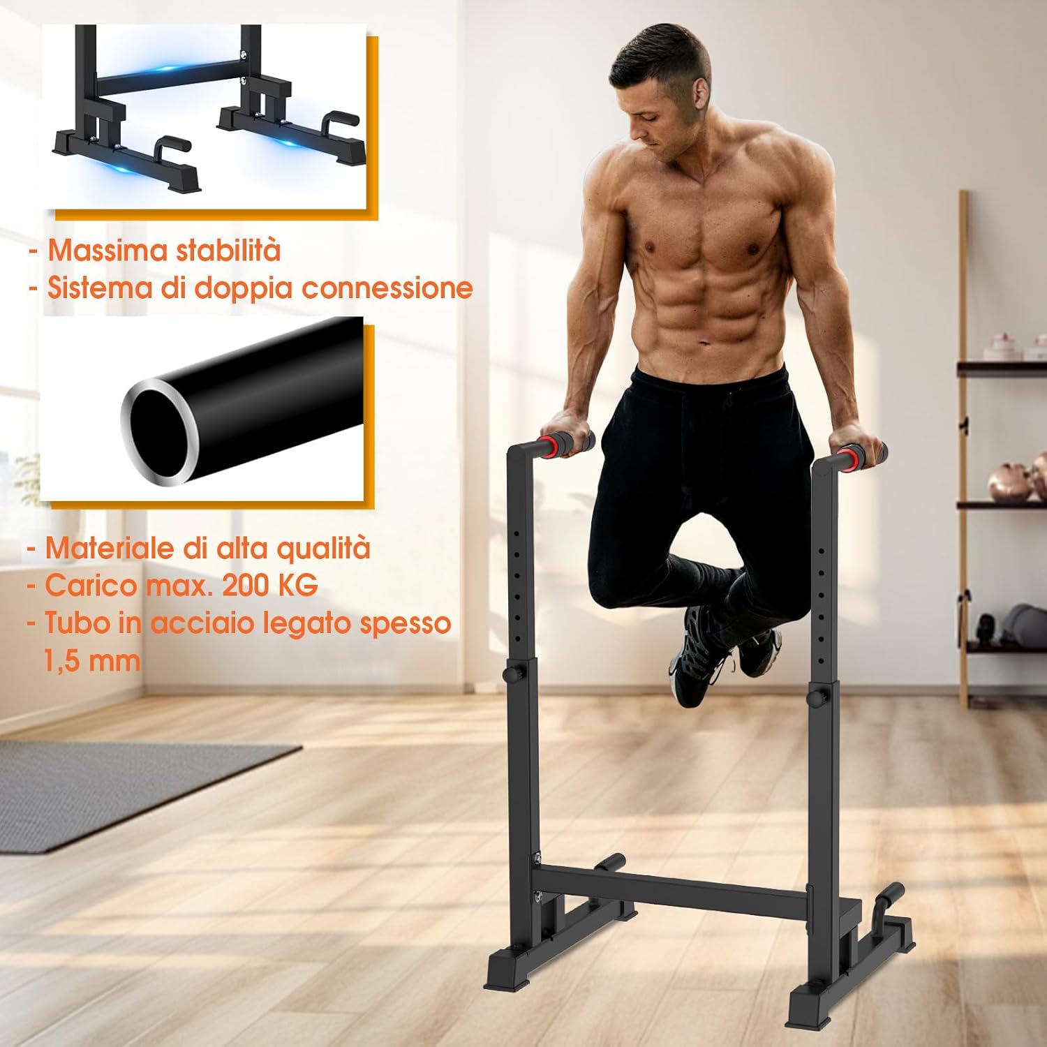 Detalle 2 de DH FitLife barres de dips réglables FitLife (100–130 cm, 9 niveaux)