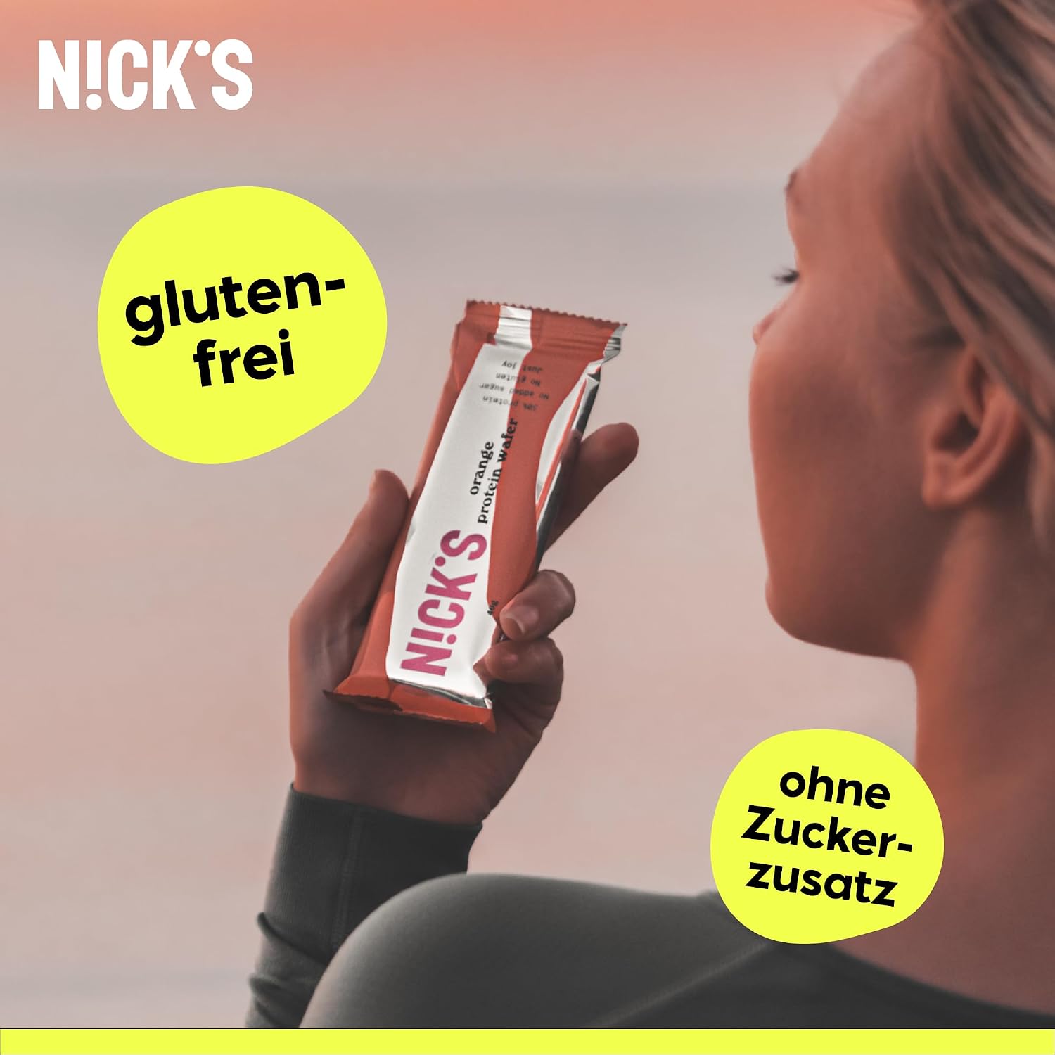 Detalle 2 de NICKS Protein Wafer Riegel Orange 25% Eiweiß