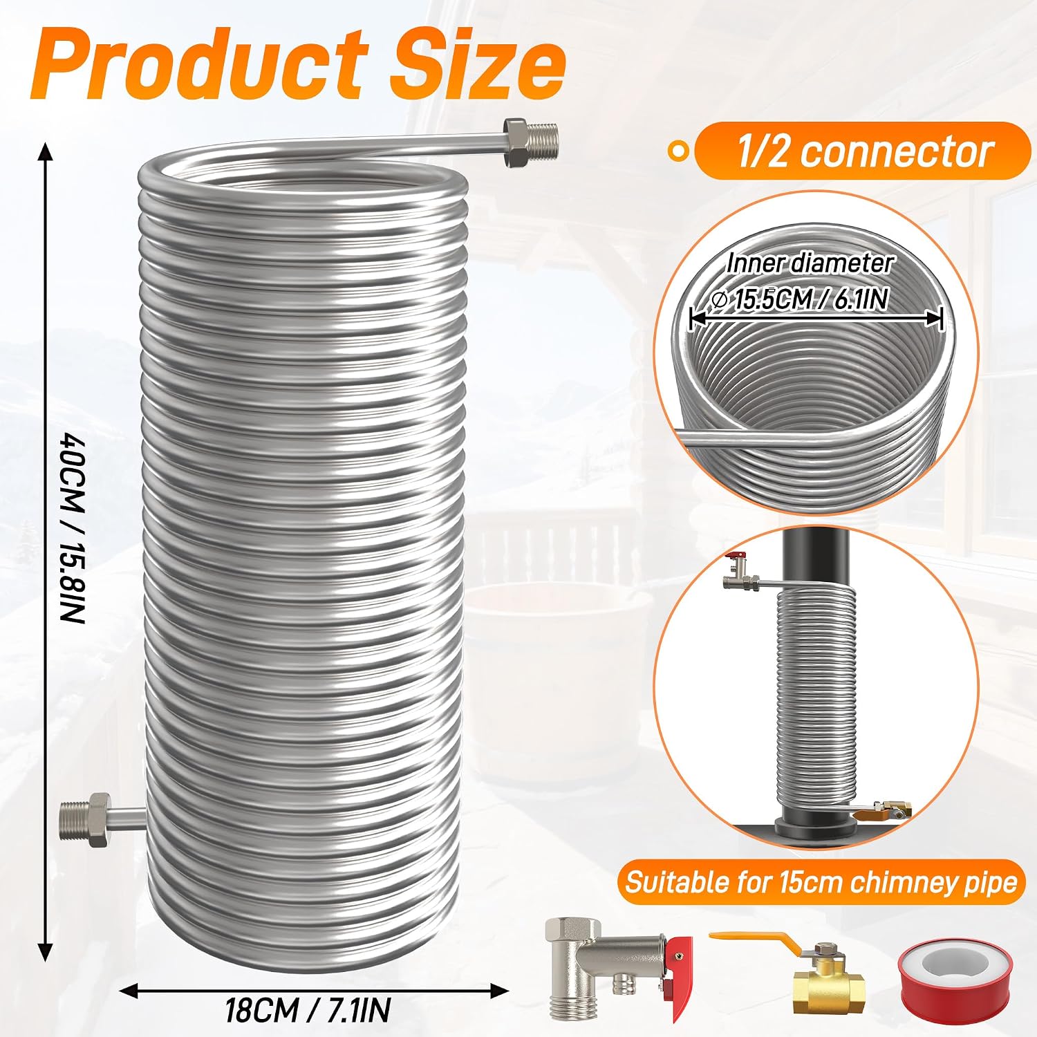 Detalle 2 de UISEBRT 304 Stainless Steel Chimney Heat Exchanger, Flexible Coil