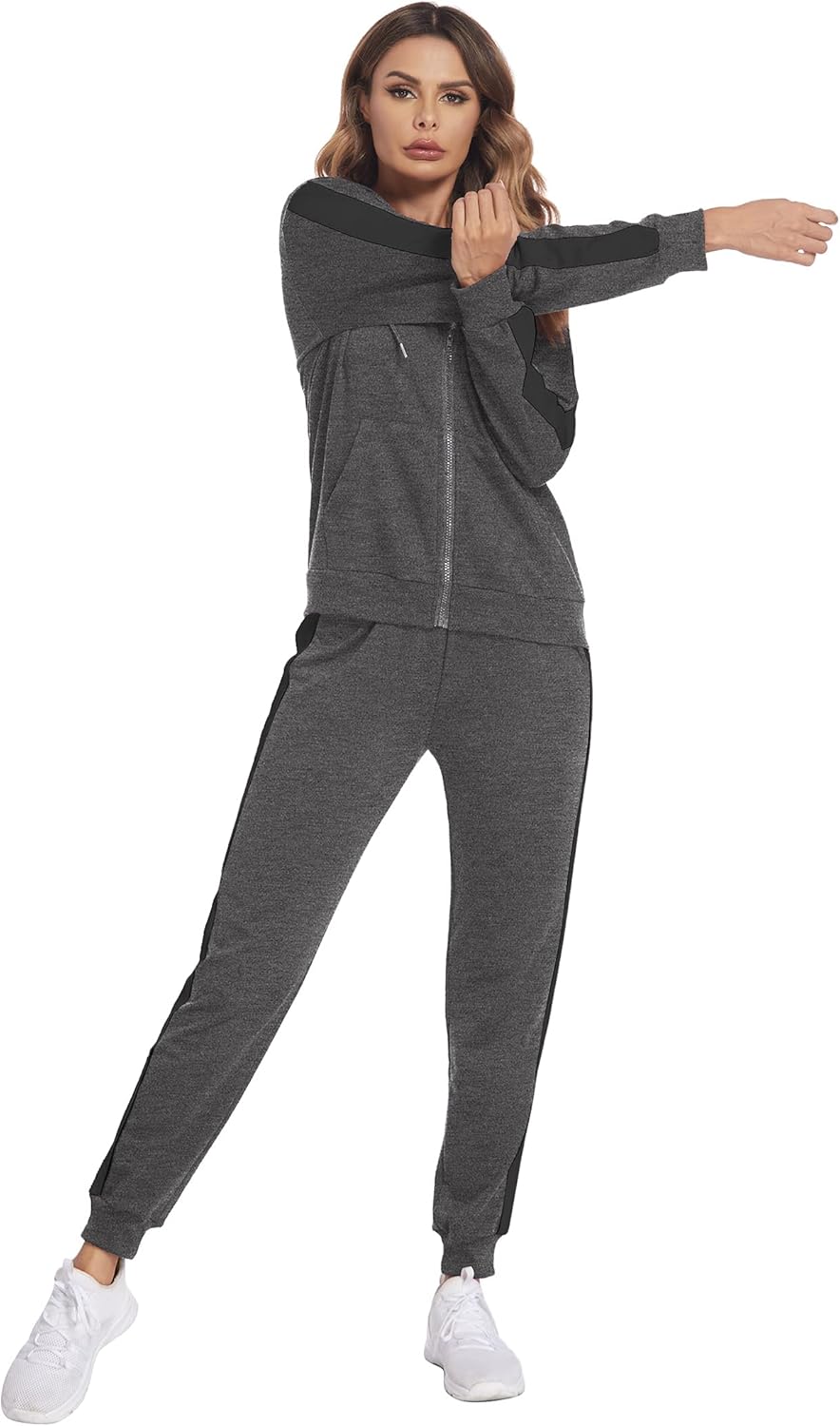 Thumbnail 2 de Parabler Tuta Sportiva da Donna 2 Pezzi – Completa Autunno/Inverno, cappuccio e tasche, design patchwork a righe