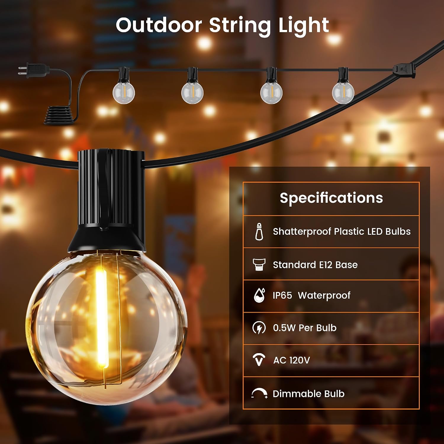 Thumbnail 4 de OHLUX 220 ft G40 LED String Lights, 2200K Warm White, Connectable