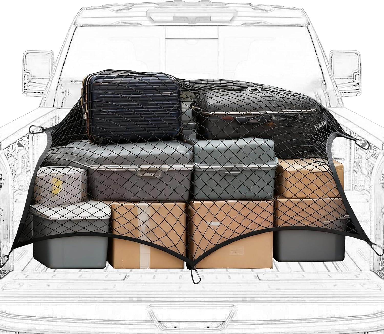 Thumbnail 6 de Highly Elastic Cargo Net for Truck Bed – 1×1.2m (stretches to 2×2.3m) with 6 Carabiner Hooks