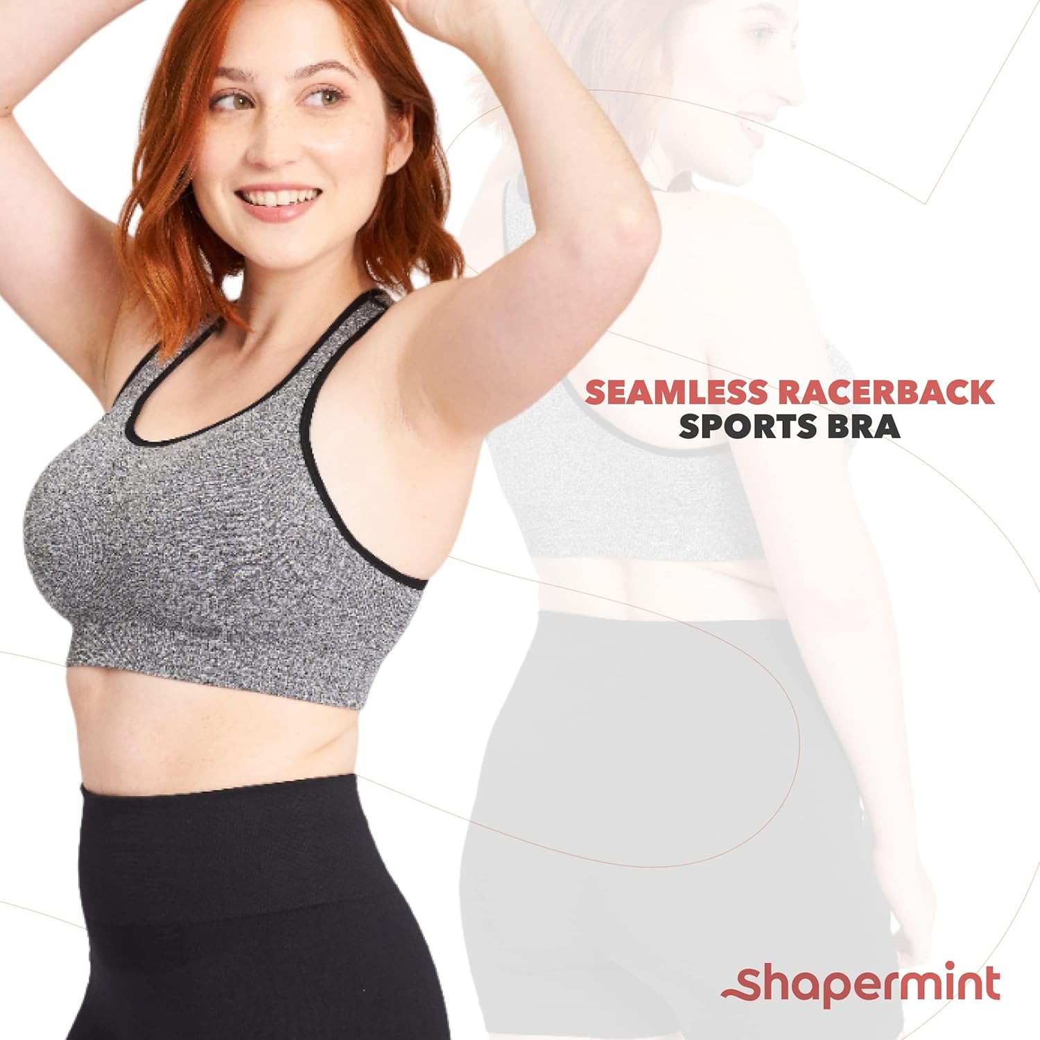 Thumbnail 2 de SHAPERMINT High-Support Plus Size Sports Bra with Removable Cups (Wireless Workout Racerback)