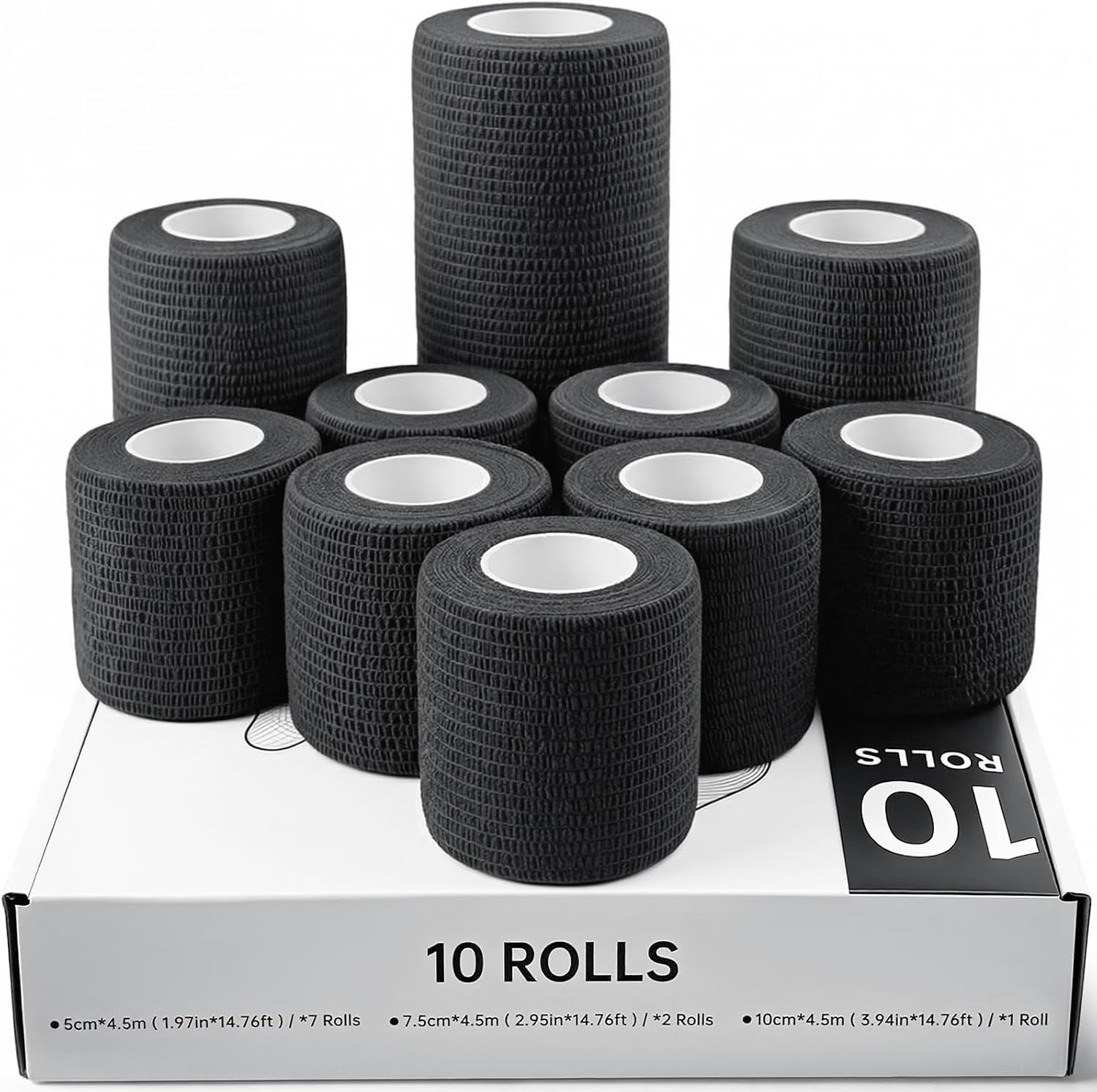 Imagen de Bandage autoadhésif HONYAO – 10 rouleaux, 3 tailles, noir en OfertitasTOP