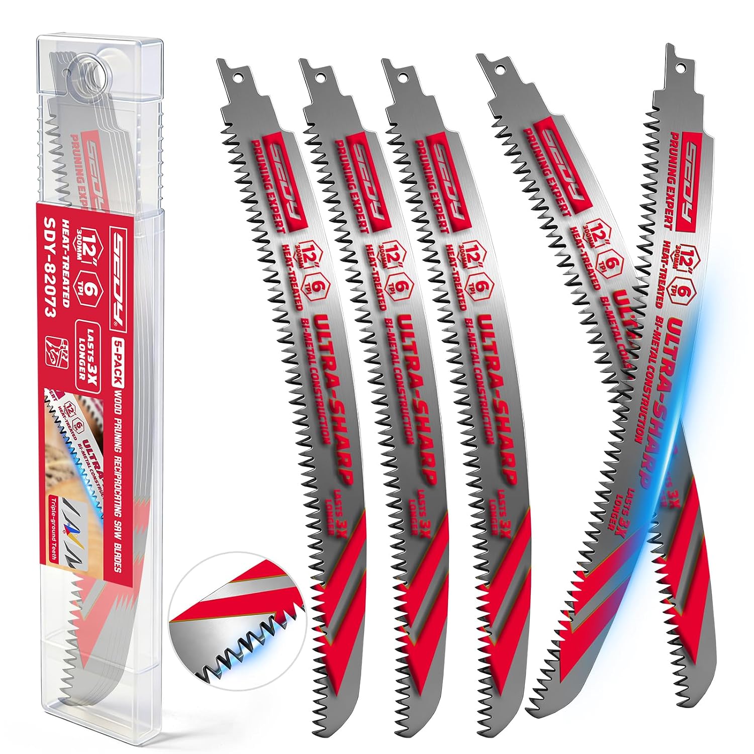 Detalle de SEDY 82073 12-Inch Reciprocating Saw Blades, 6 TPI Japanese Teeth, 5-Pack