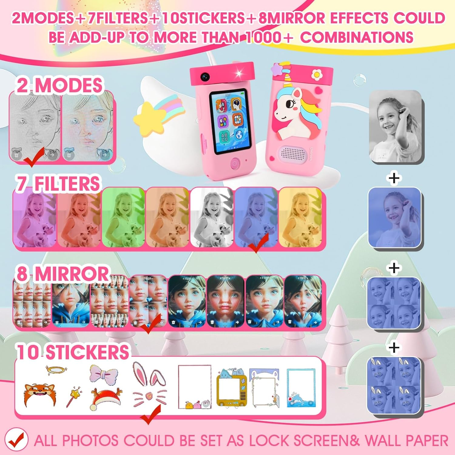 Thumbnail 2 de ARNSSIEN Macchina Fotografica per Bambini A200 con Obiettivo Ruotante 180° e Schermo Tattile 2,8" – Regalo Educativo per 3–8 anni
