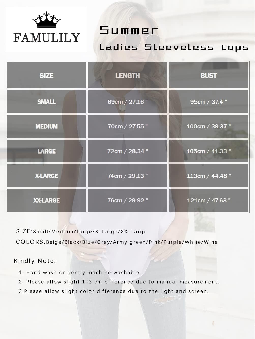 Thumbnail 5 de Famulily Women's V Neck Chiffon Tank Tops Pleated Sheer Vest Top