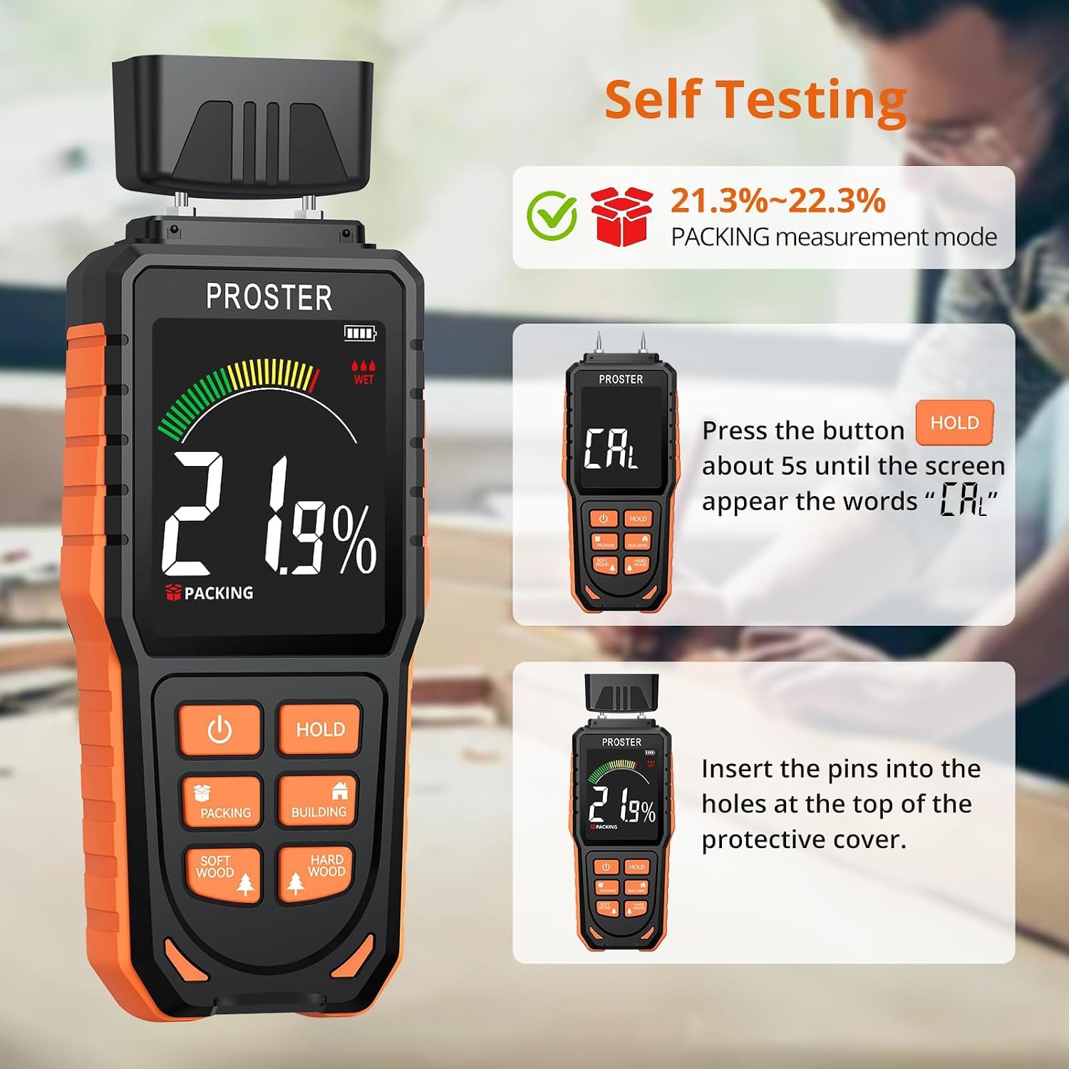 Detalle de Proster Rechargeable Damp Meter for Walls with Tri-Colour Bar Chart