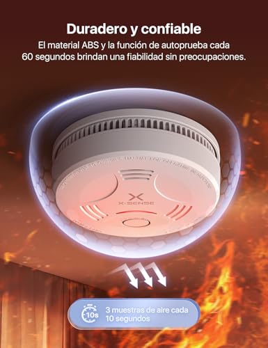 Detalle de X-Sense SD11: Detector de Humo con Batería de 10 Años, Alarma de 85 dB y Verificación Automática