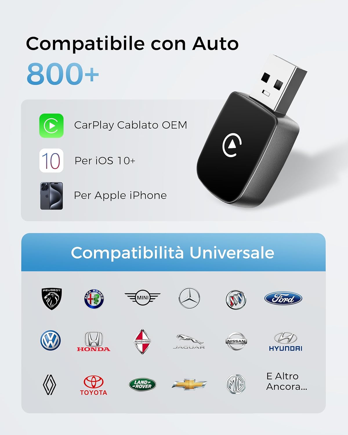 Detalle de WityEye Adattatore CarPlay Wireless: CarPlay wireless stabile per iPhone, facile da usare