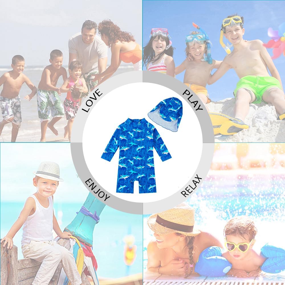 Detalle de upandfast Baby Boy Swimwear Infant One Piece Zip Swimsuit with Sun Hat and UPF 50+ Protection