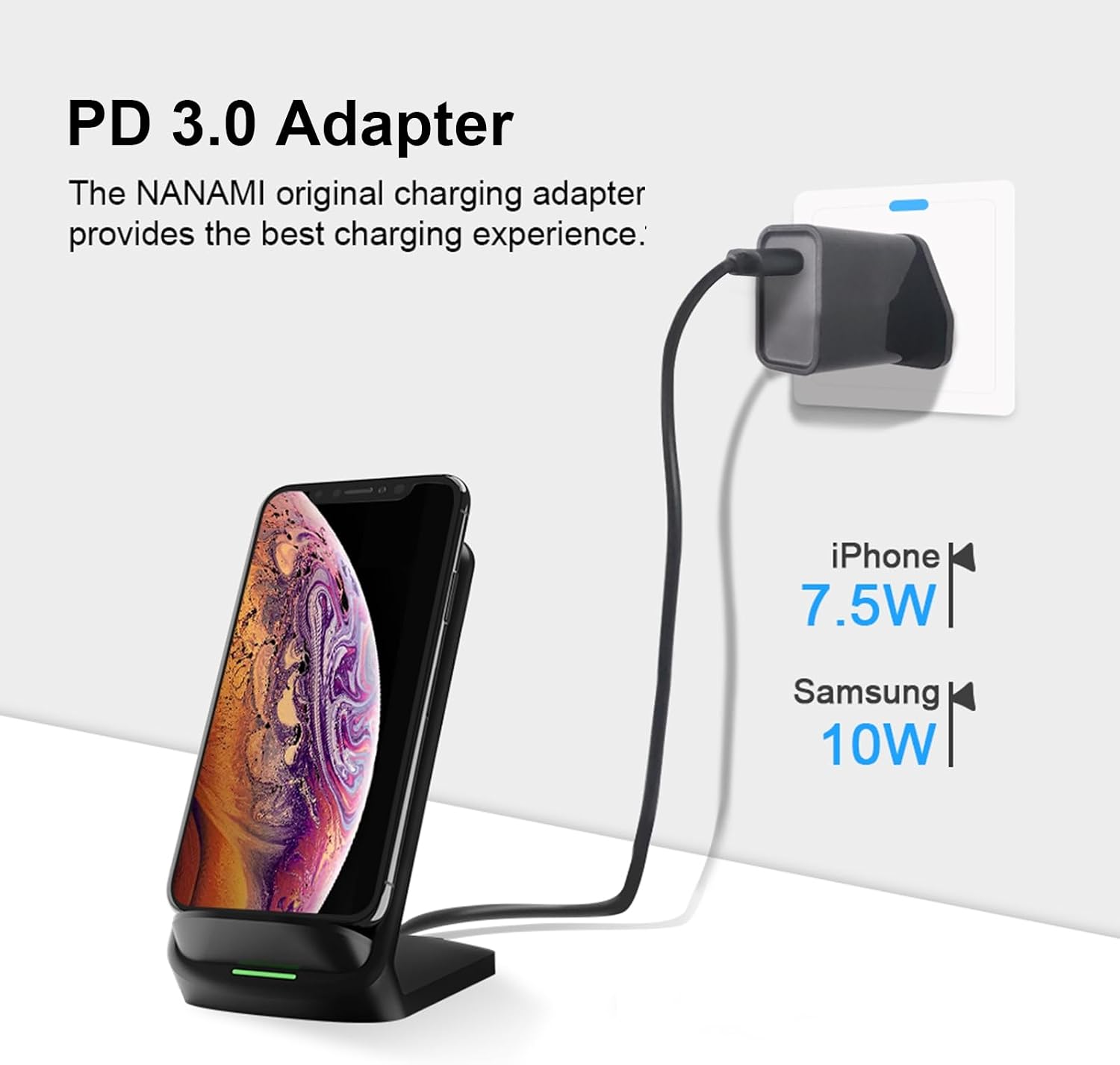 Detalle 2 de NANAMI 20W PD 3.0 Wireless Charger Stand with QC 3.0 Plug