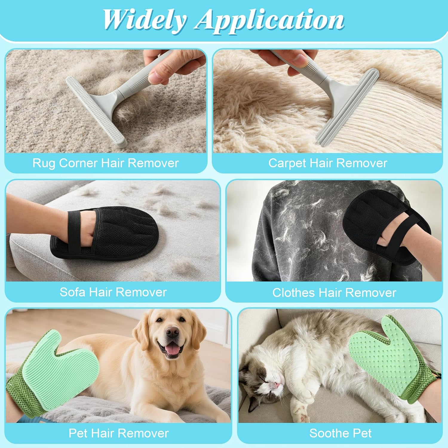 Thumbnail 3 de 4 in 1 Carpet Rake for Pet Hair Removal – Reusable Glove Kit for Dog and Cat Fur