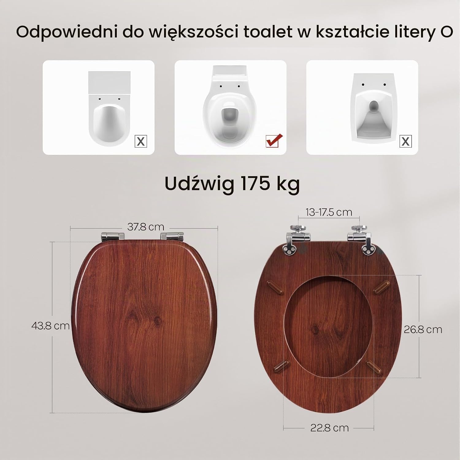 Detalle de WOLTU #2 owalna deska sedesowa MDF, wolnoopadająca, ciemny buk