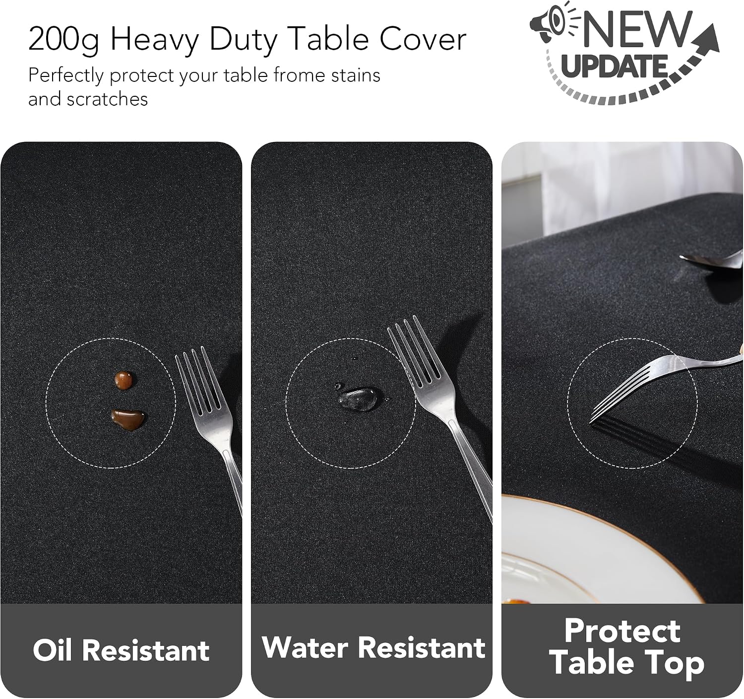 Detalle de Deconovo Tovaglia Impermeabile Oxford 130x220 cm Nero – Protezione e stile per tavoli interni ed esterni