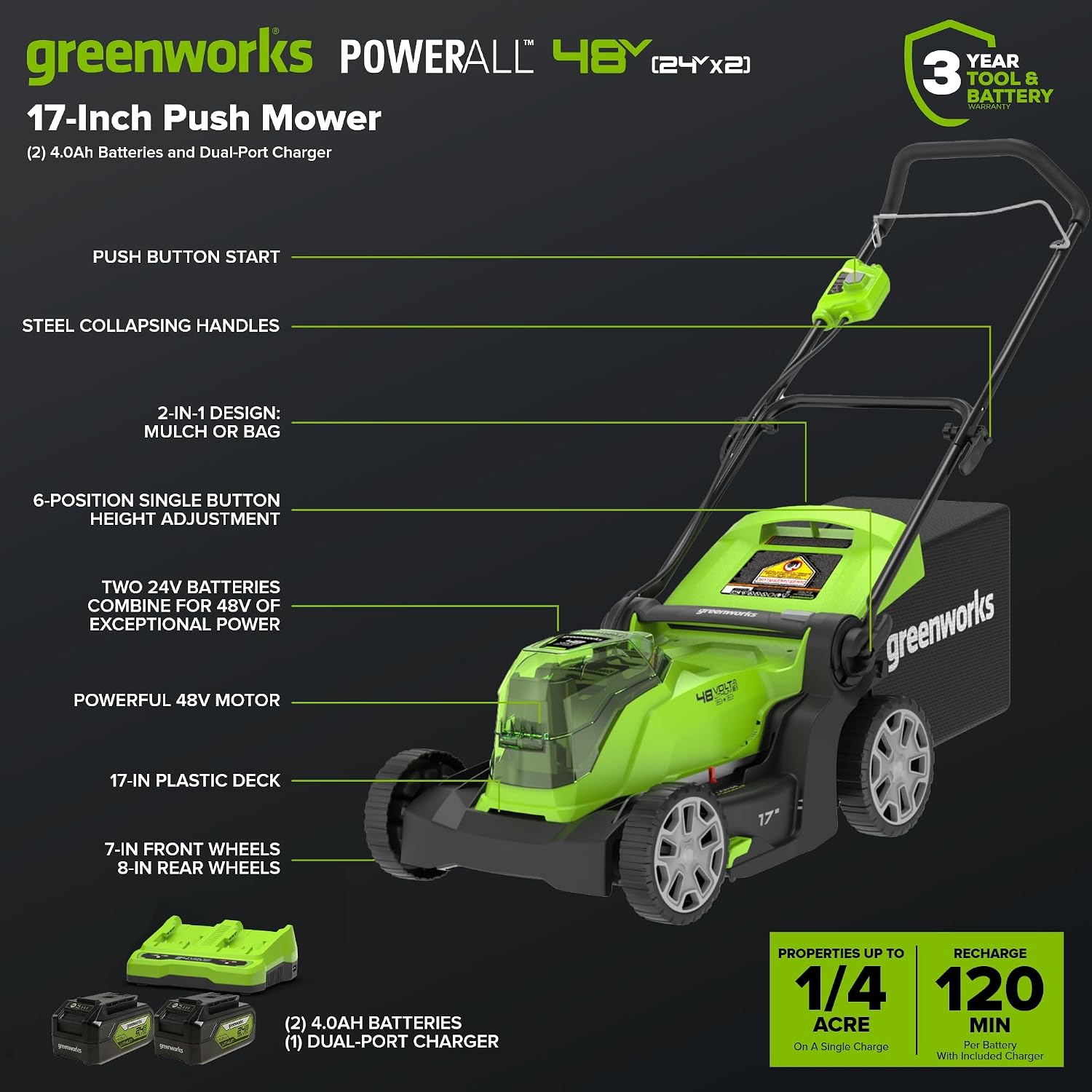 Detalle 2 de Greenworks Push Lawn Mower 17-Inch