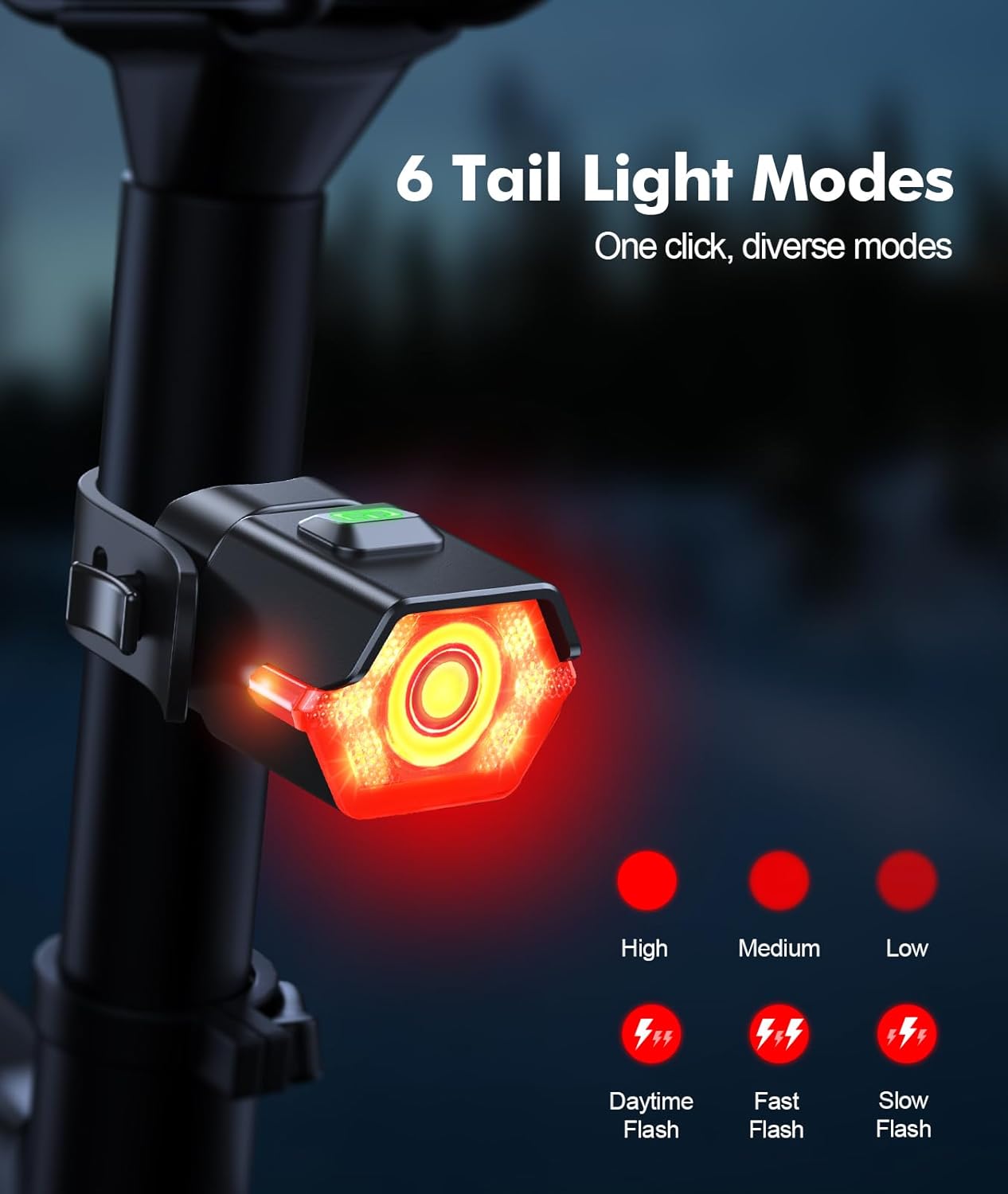 Detalle de CIRYCASE Bike Lights 3+6 modes, rechargeable