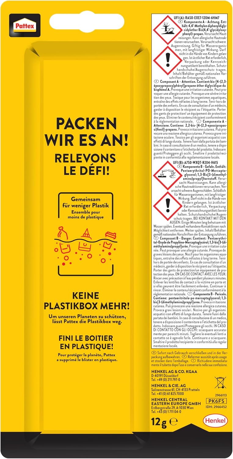 Detalle 2 de Pattex Kraft-Mix Extrem Fest – transluzenter 2-Komponenten Epoxidharzkleber, 12 g