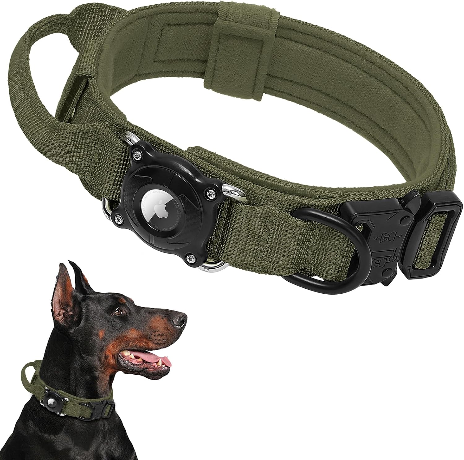 Detalle de Taghelp Tactical Dog Collar with Waterproof AirTag Holder, Metal Buckle and Handle
