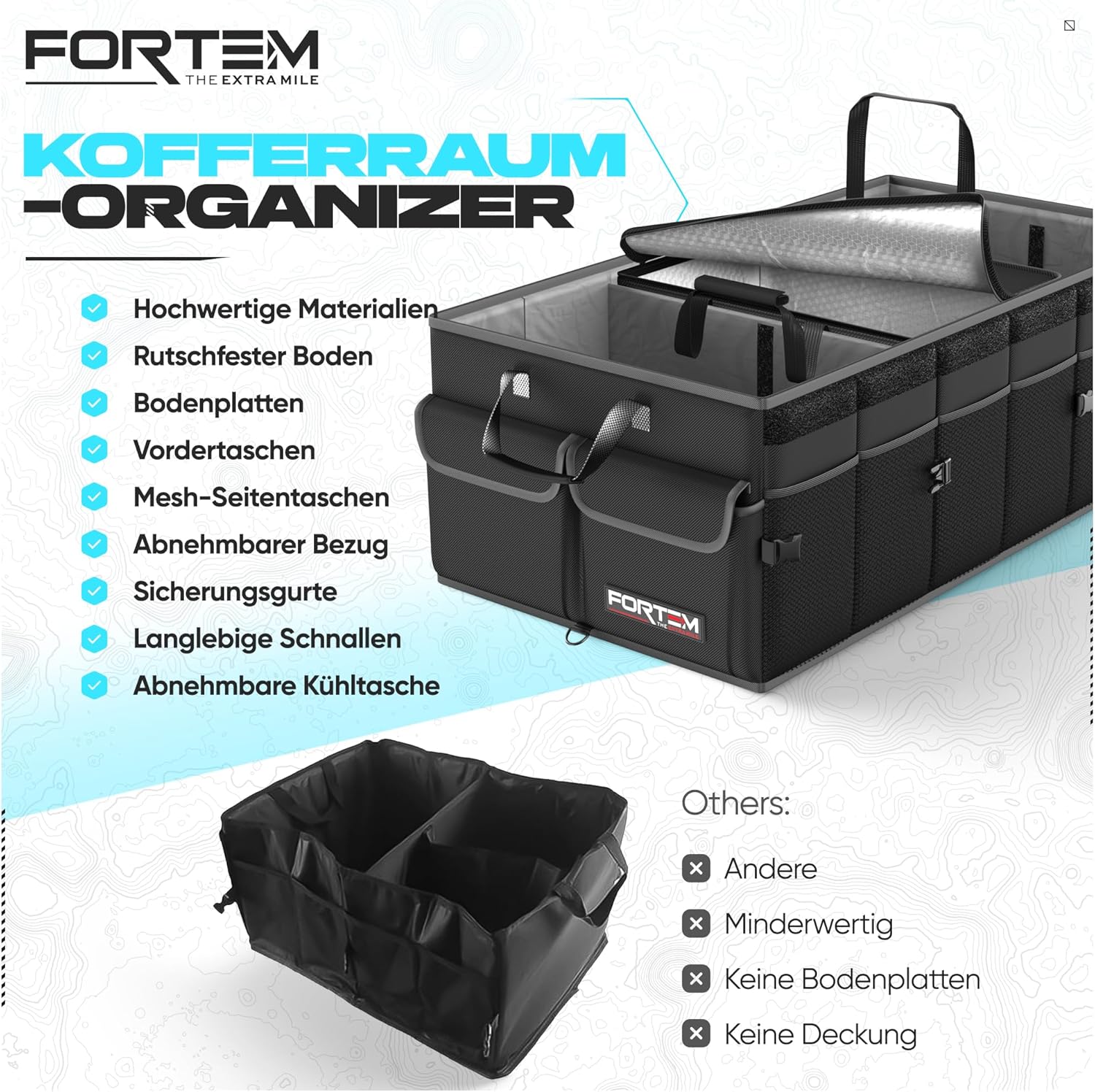 Thumbnail 6 de FORTEM Kofferraum-Organizer mit Kühler – faltbar, mit Befestigungsgurten und rutschfestem Boden