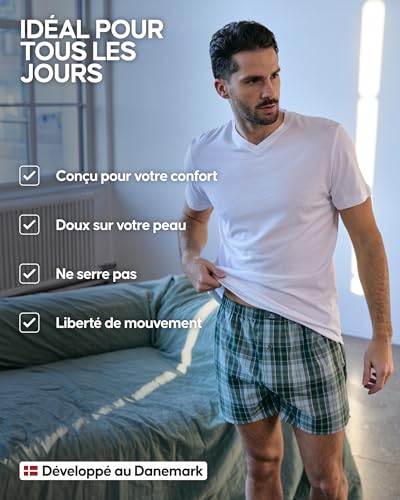 Detalle de DANISH ENDURANCE Boxers Tissés Hommes – Lot de 4 ou 6, Mélange Vert/Rayures, M