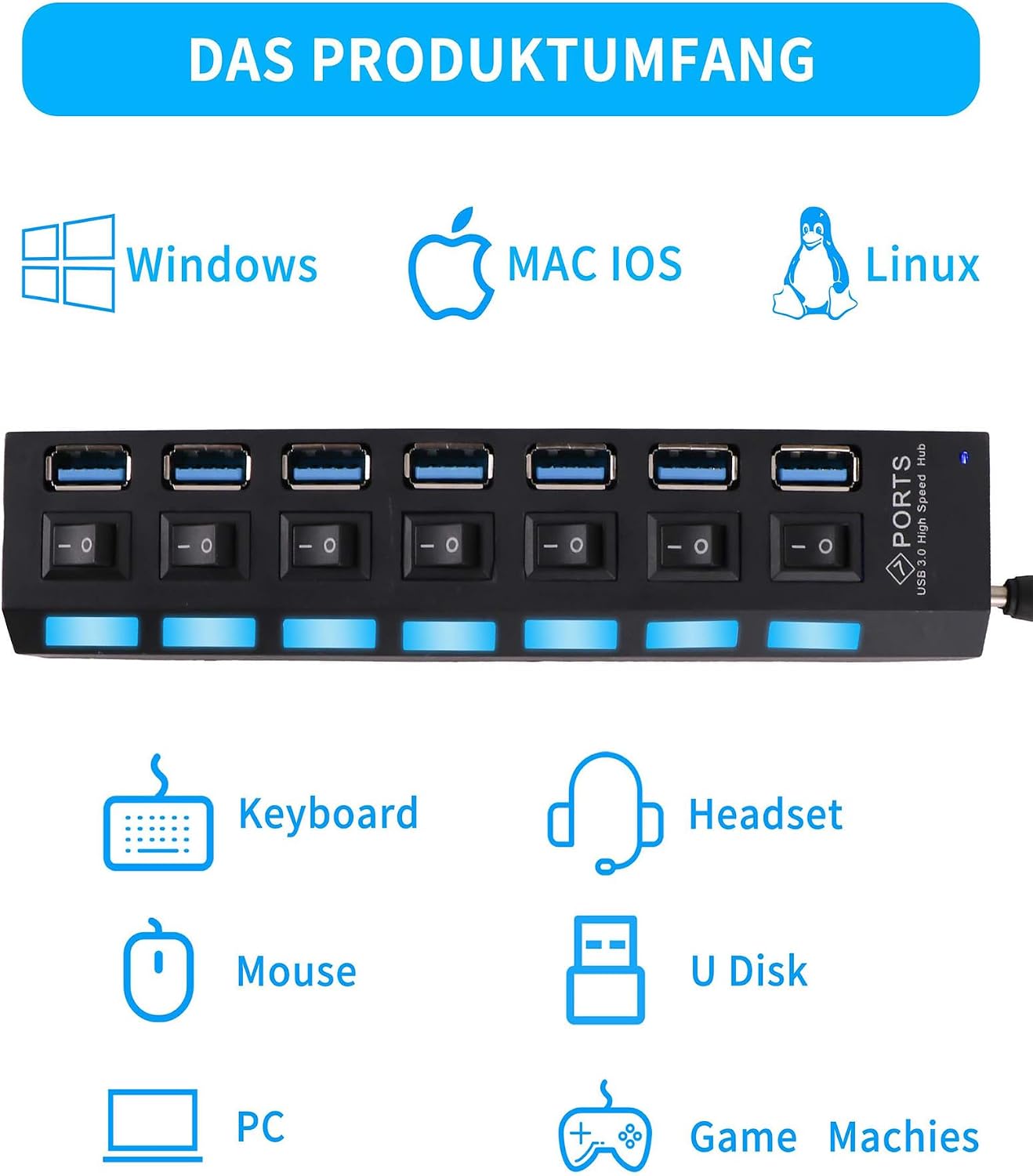 Thumbnail 6 de USB Hub 7 Port Tragbar 3.0+2.0