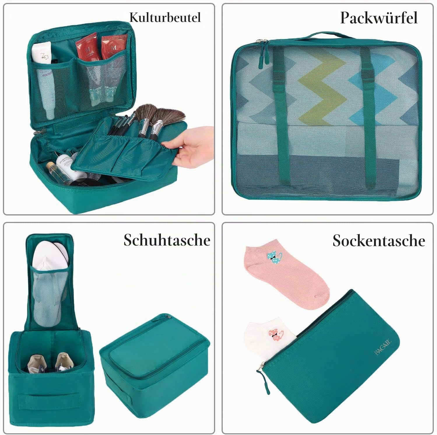 Detalle de BAGAIL 8-teiliger Packwürfel-Set mit Kleidertaschen und Kofferorganizer