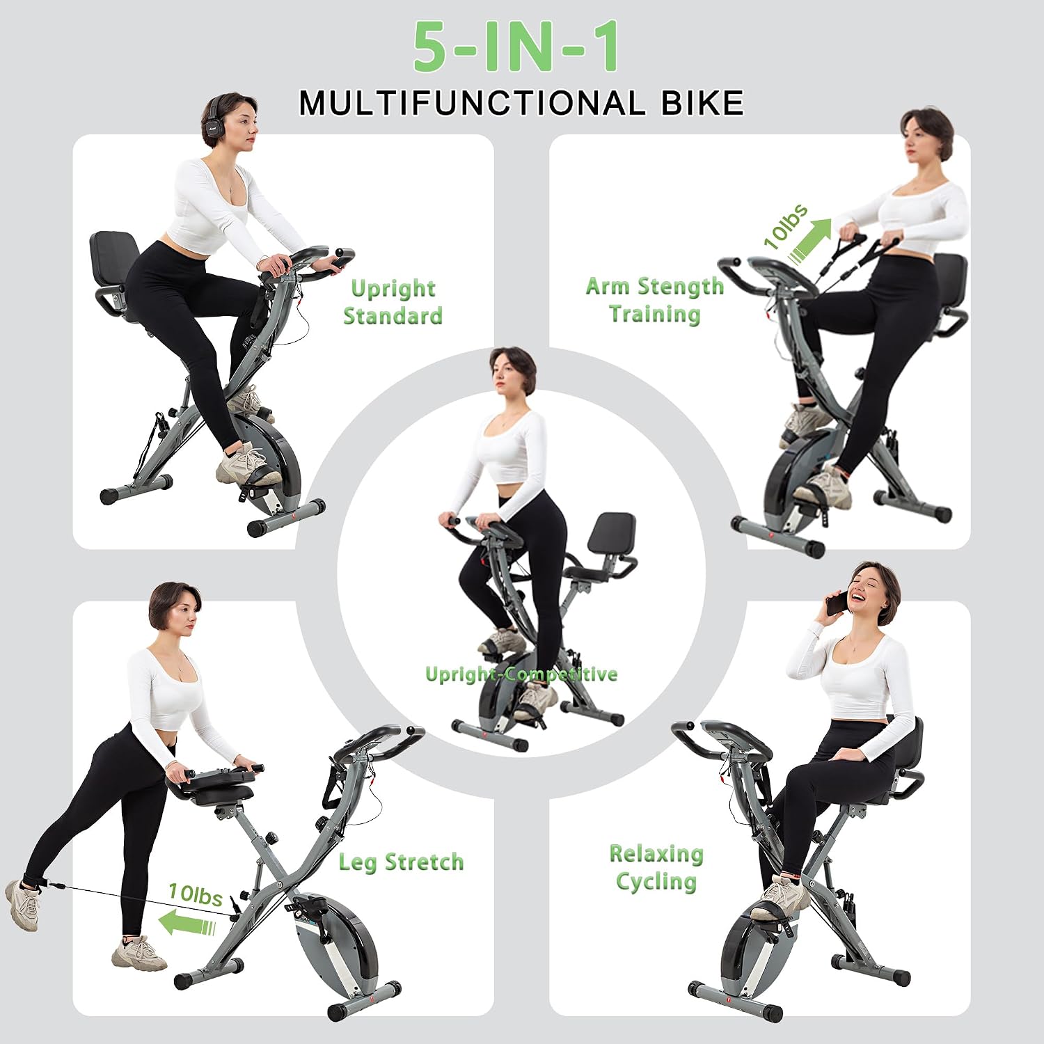 Detalle de BARWING 5-in-1 Foldable Exercise Bike with 16-Level Magnetic Resistance