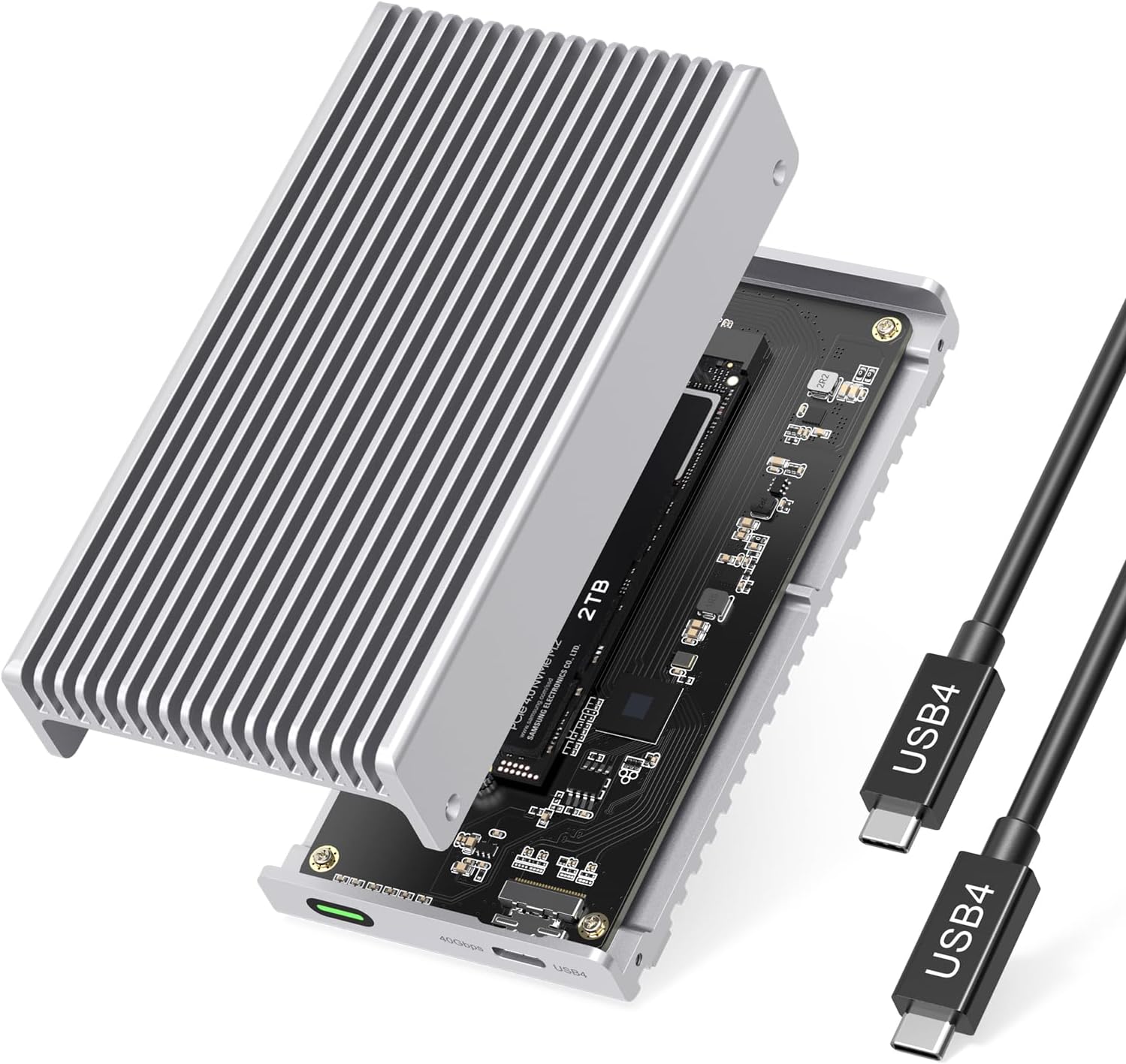 Detalle de GEWOKLIY MC40-Silver: Geräuschloses 40 Gbit/s M.2 NVMe Gehäuse für Thunderbolt 4/3