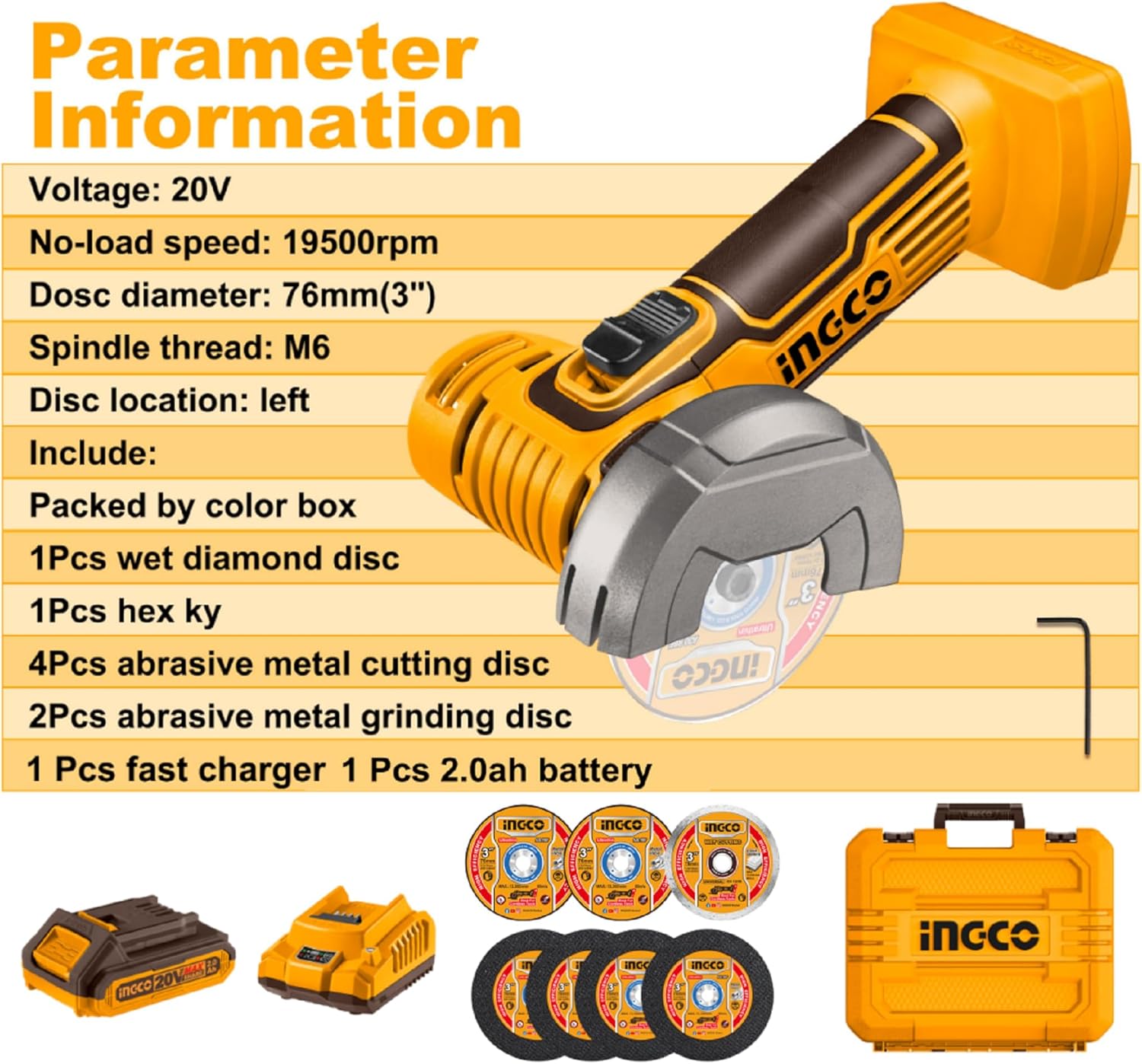 Thumbnail 5 de INGCO mini angle grinder 20V 19500RPM