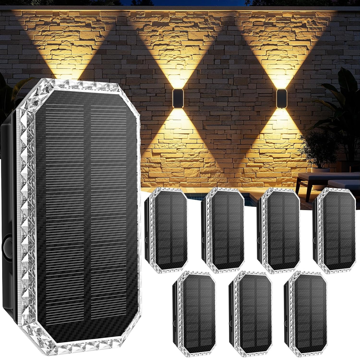 Detalle de Applique Solare da Esterno 8 Pezzi: Luci Bidirezionali 3 Temperature di Colore, IP65 e Batterie da 1200 mAh