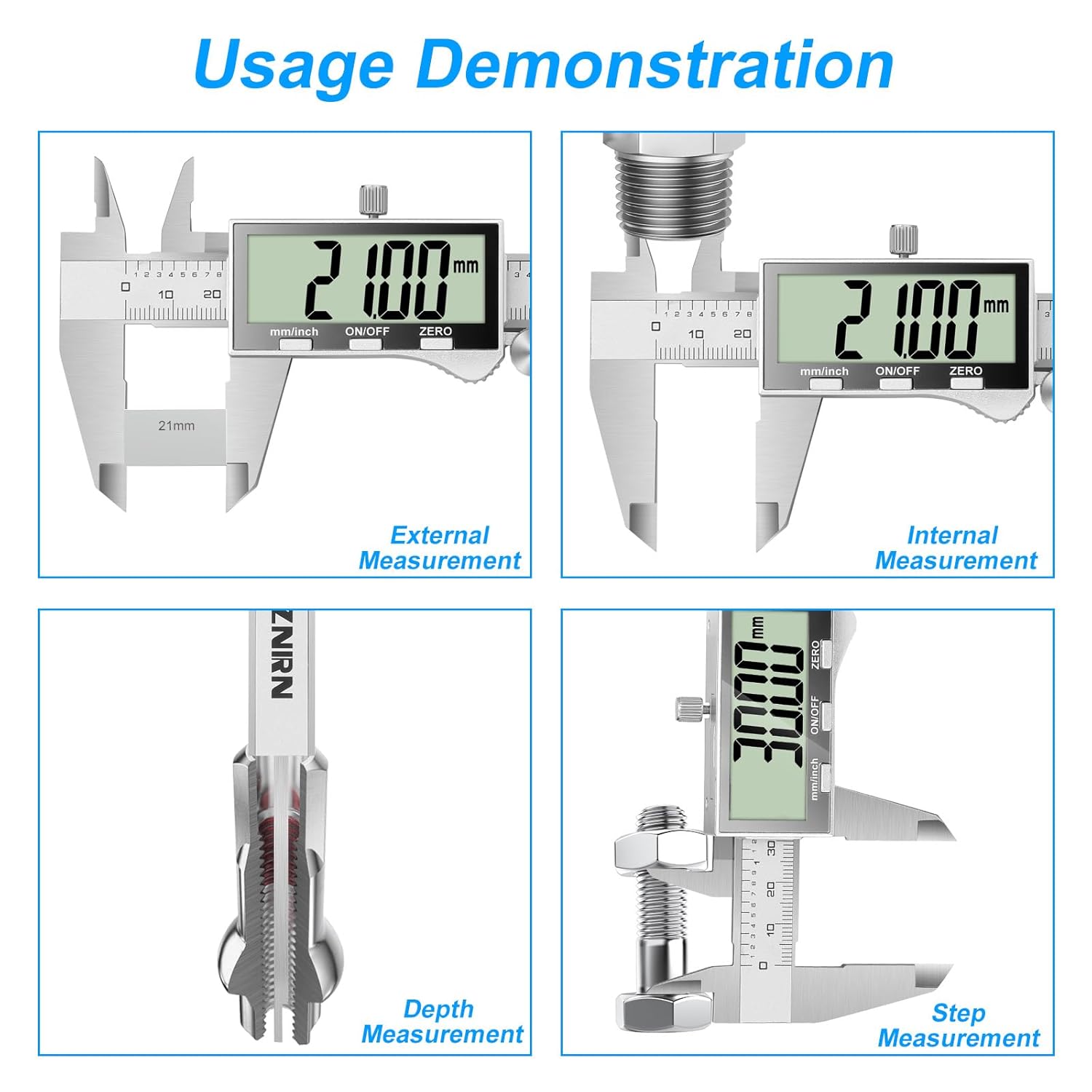 Thumbnail 5 de Ueznirn Vernier Calipers 200mm/8in Stainless Steel Digital Caliper