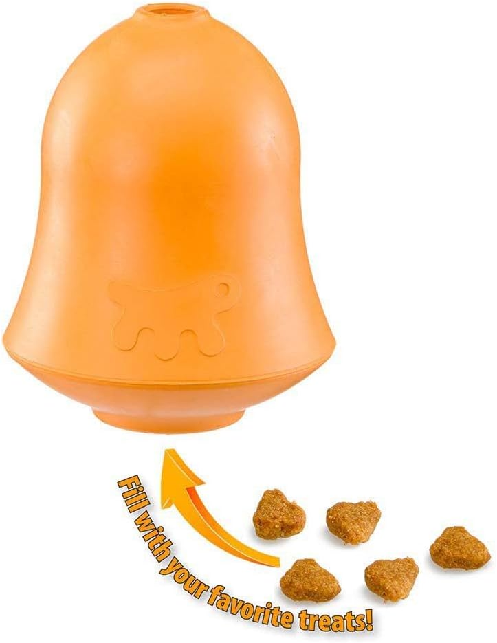 Detalle 2 de Ferplast Crazy Bell – jouet distributeur de croquettes en caoutchouc naturel, arôme poulet (orange)