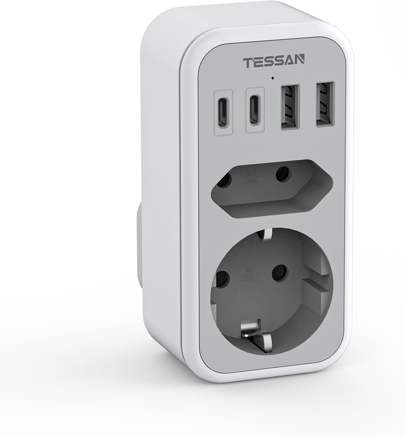 Detalle de TESSAN 6-in-1 Reiseadapter England/Deutschland (Typ G) mit 2× USB-C und 2× USB-A