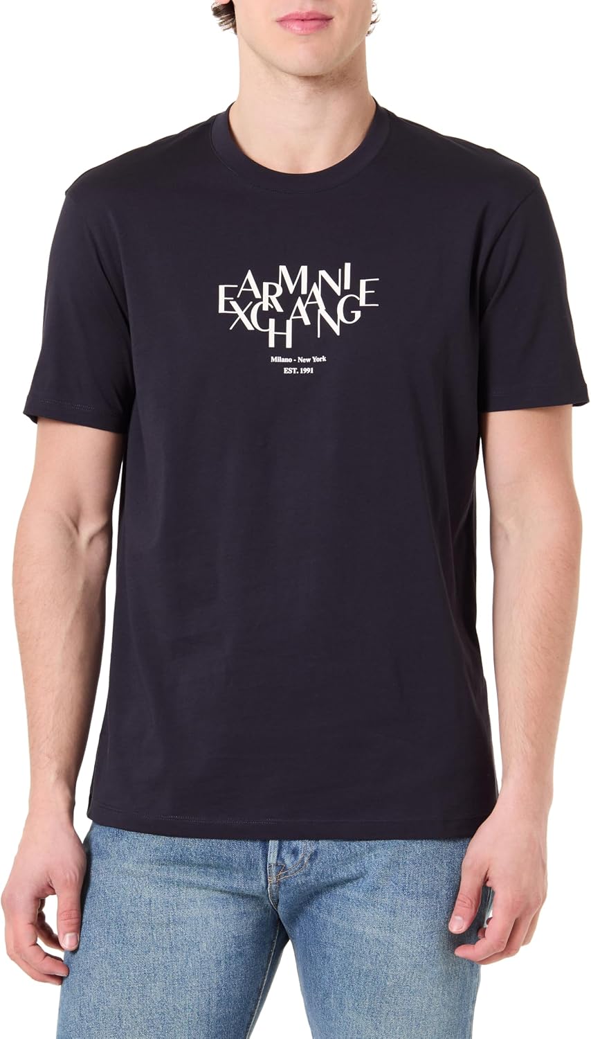 Detalle de Armani Exchange 3D Printed Front Logo Plain T-Shirt Uomo – Cotone 100%