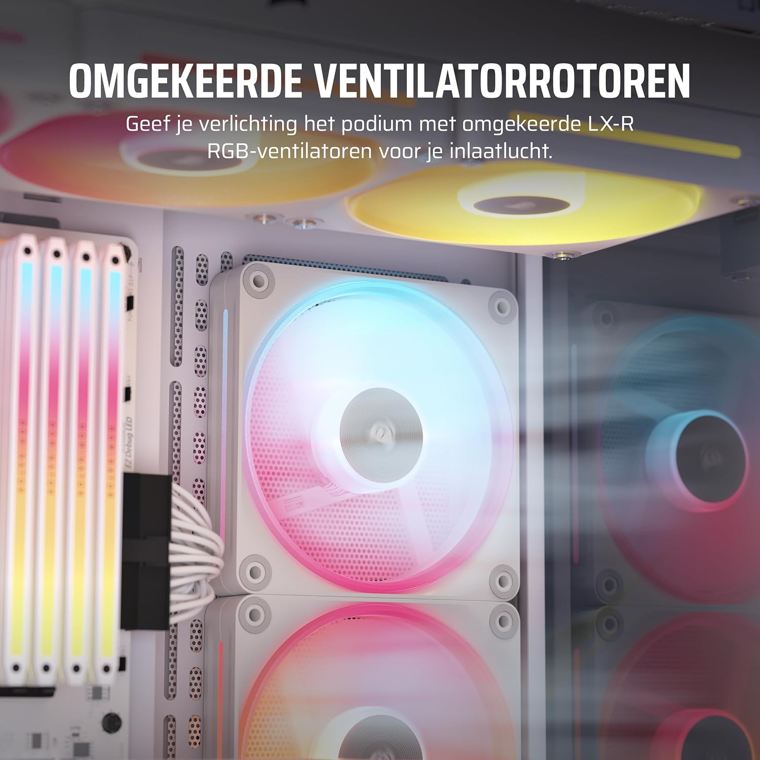 Detalle de CORSAIR iCUE LINK LX120-R RGB CO-9051054-WW ventilatoren, wit, set van drie