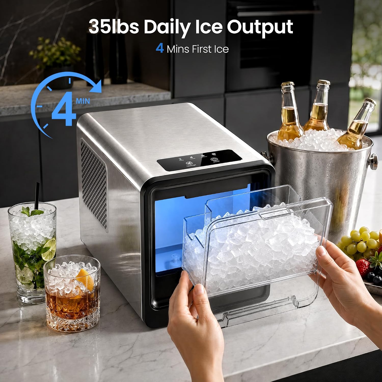 Thumbnail 1 de Kismile IM1A03-STEEL Nugget Ice Maker, 35 lb/24H, Self-Cleaning